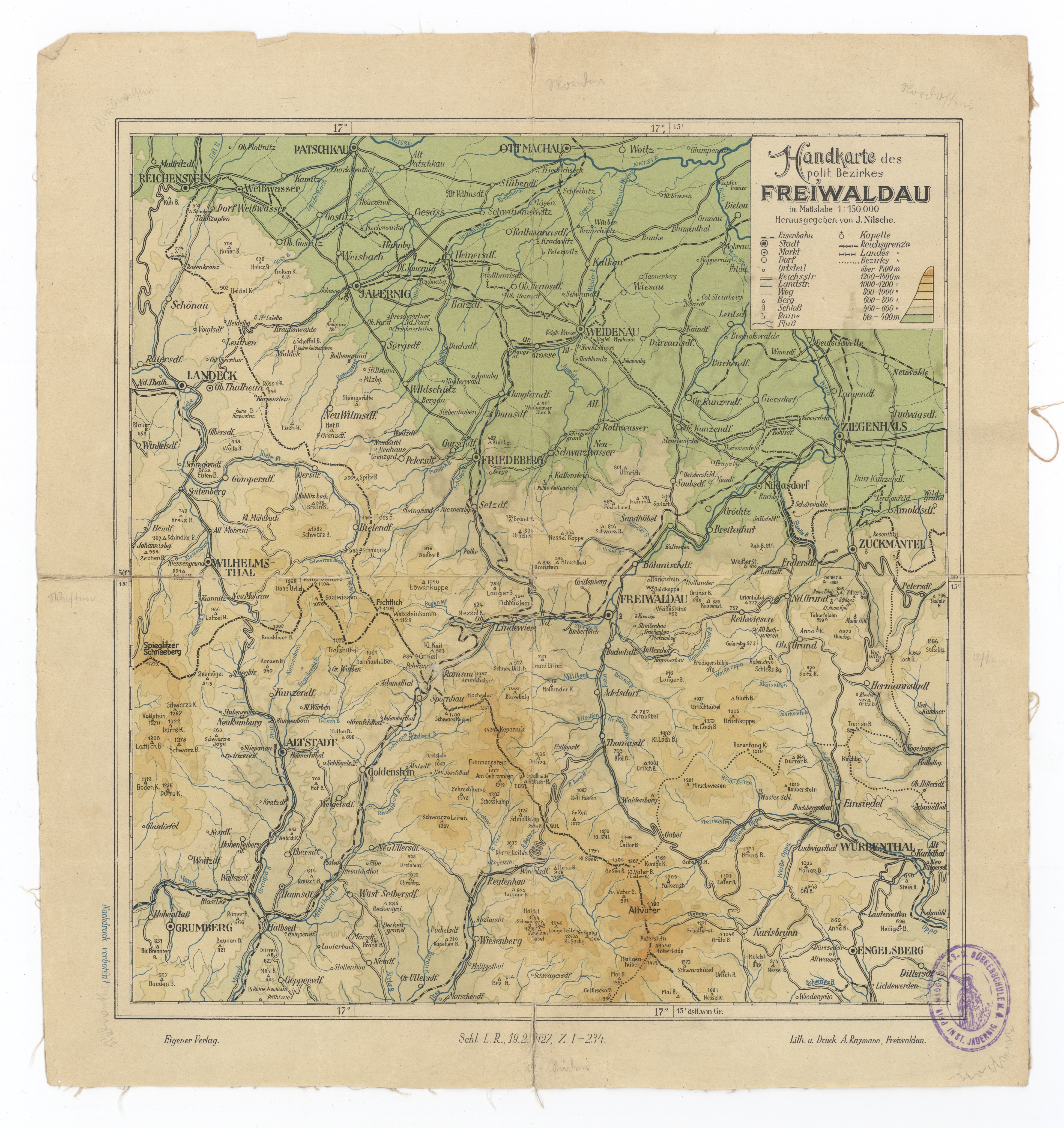 Náhledový obrázek Hypsometrická mapa okresu Jeseník - 1