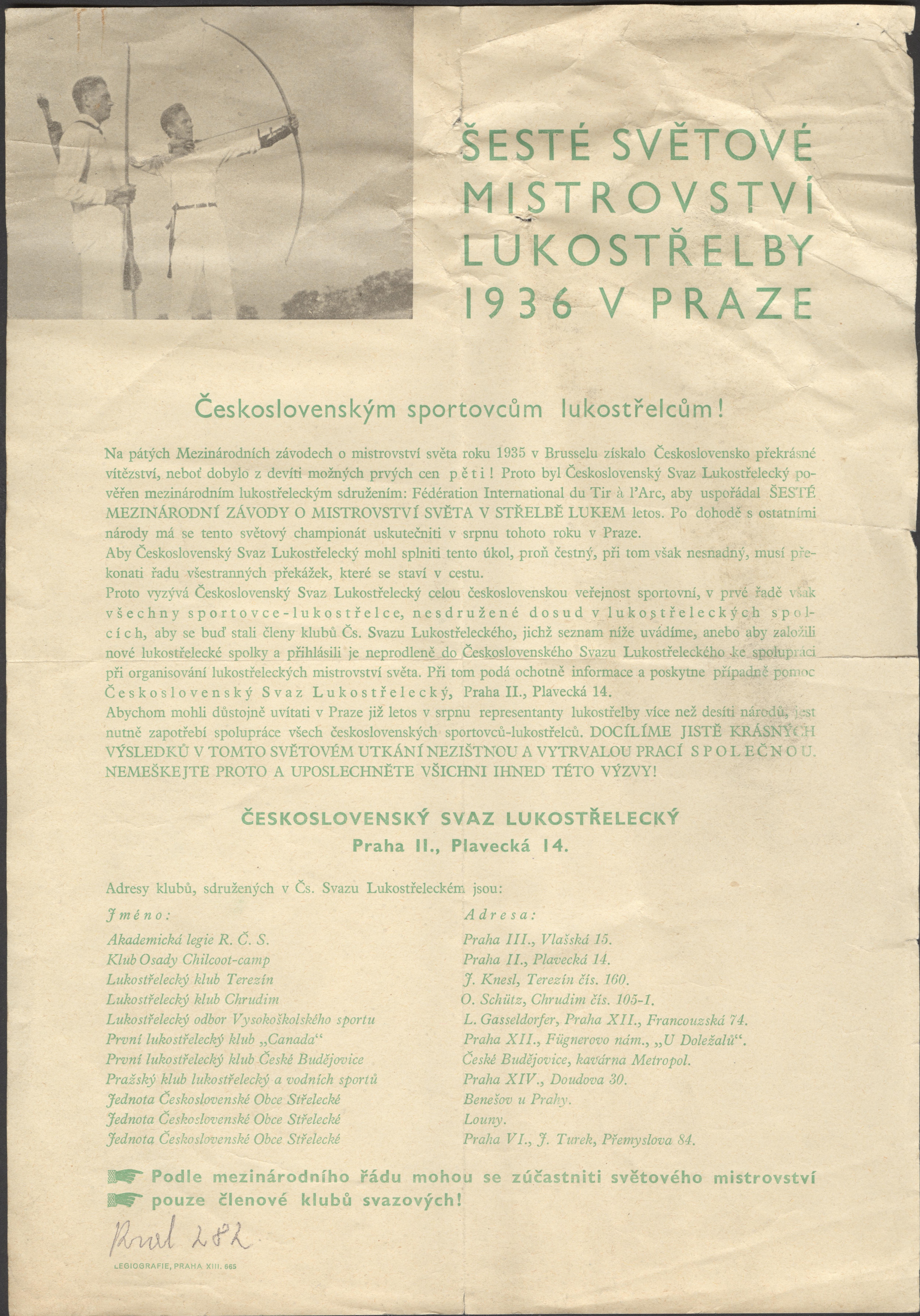 Náhledový obrázek Mistrovství světa v lukostřelbě. Praha 1936 - 1