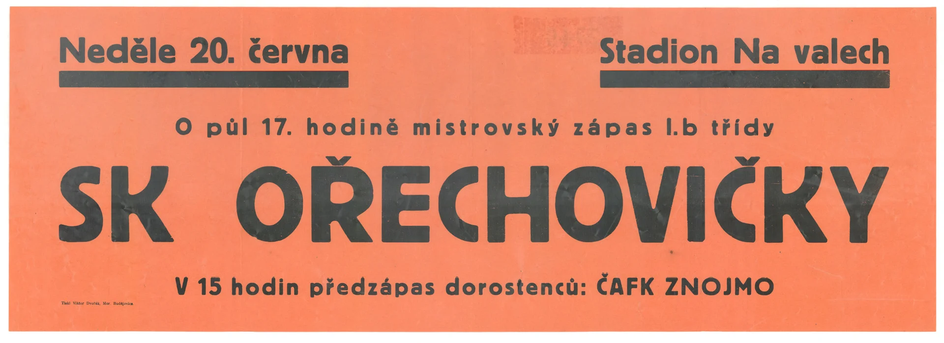 Náhledový obrázek předmětu Mistrovský zápas SK Ořechovičky