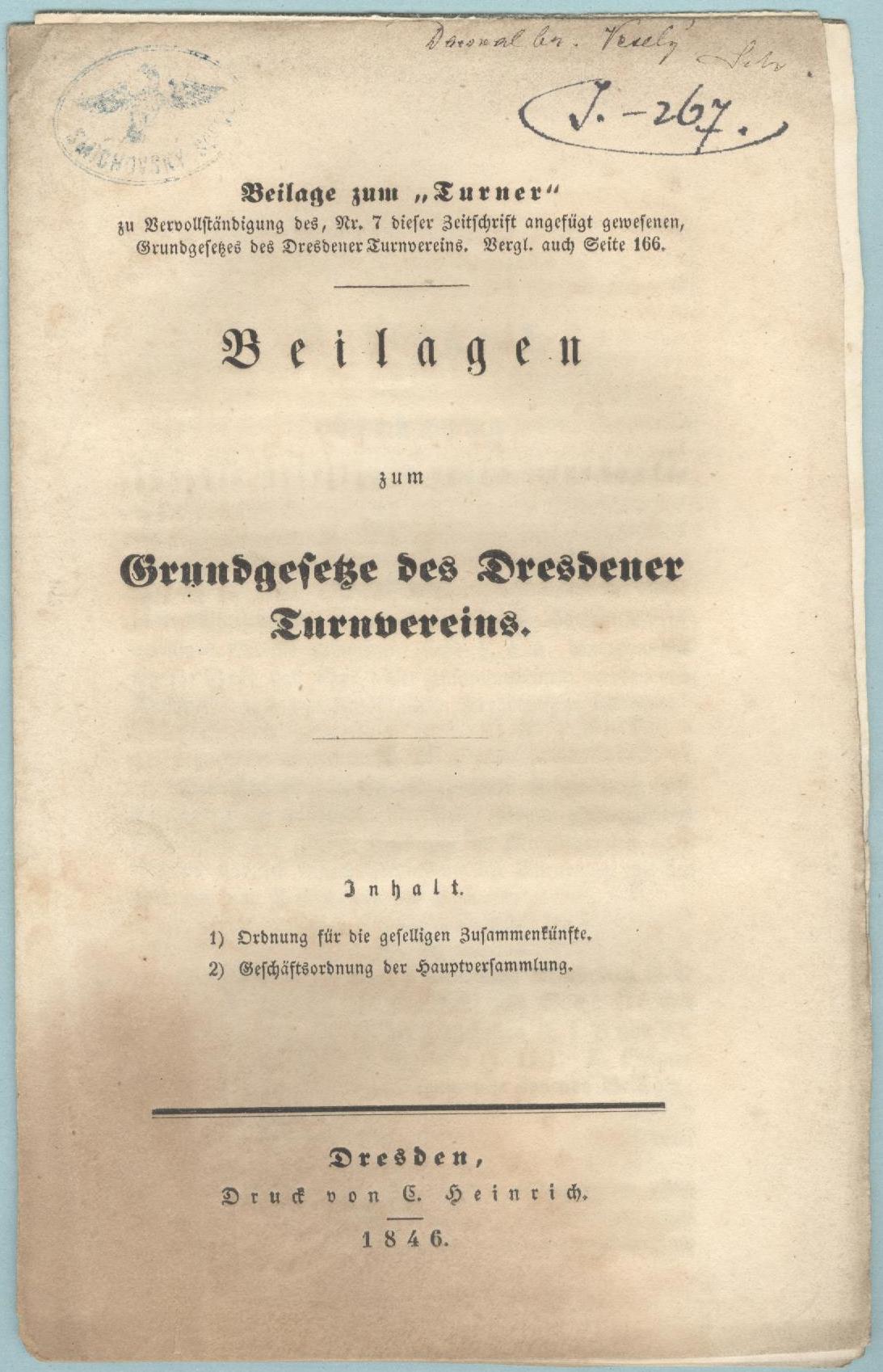 Náhledový obrázek Beilagen zum Grundgesetze des Dresdener Turnvereins - 1