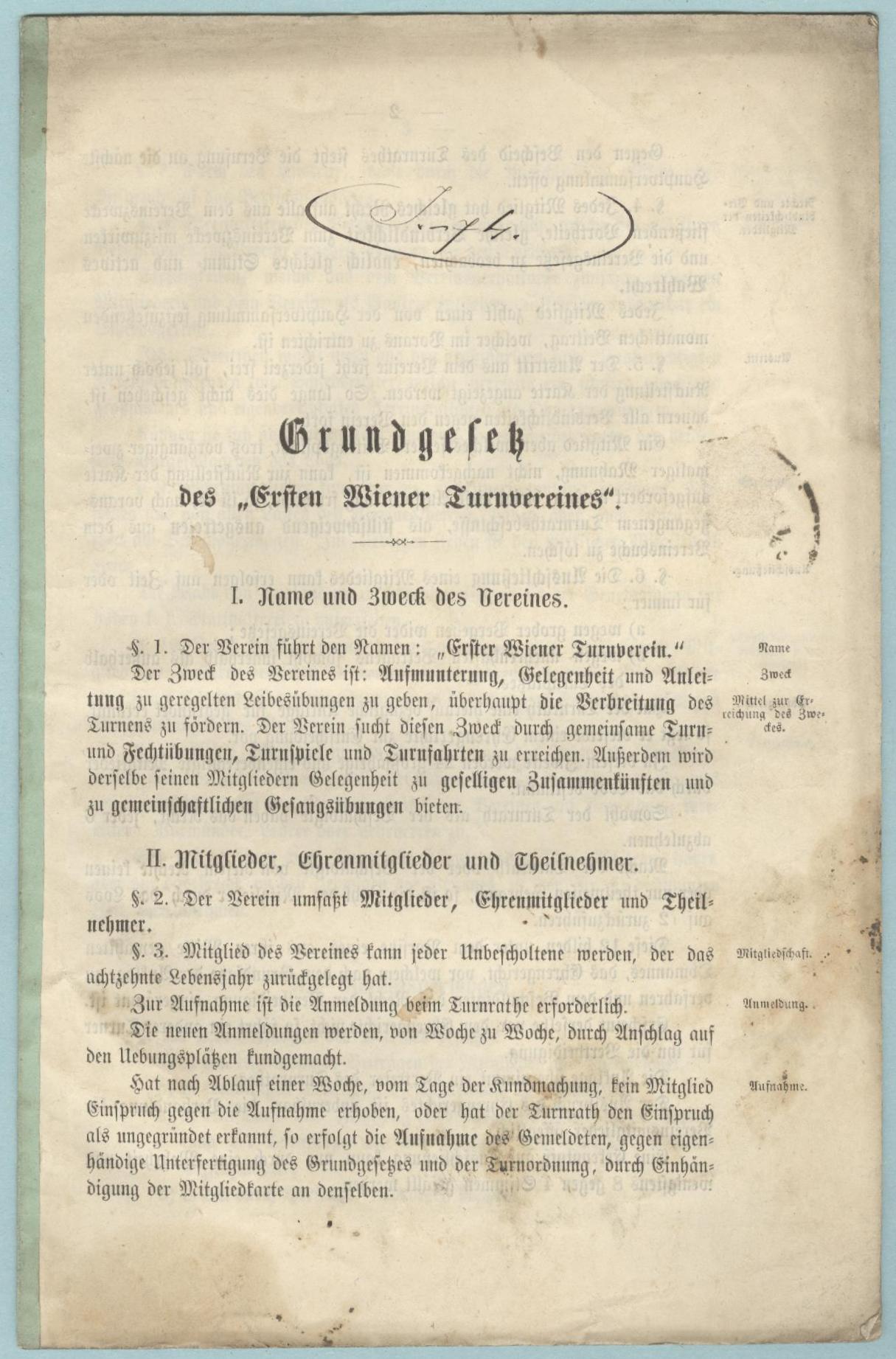 Náhledový obrázek Grundgesetz des Ersten Wiener Turnvereines - 1
