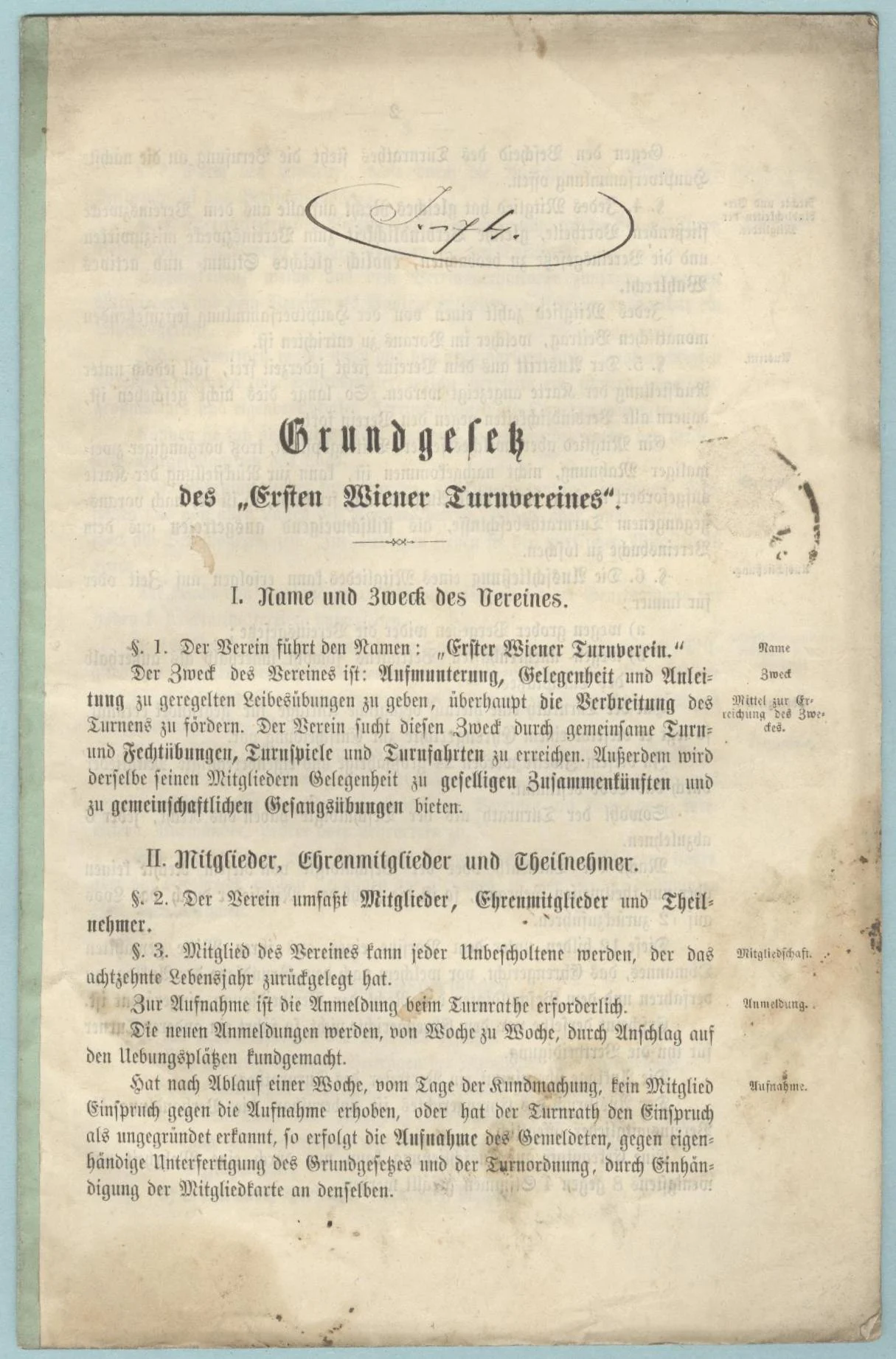 Náhledový obrázek předmětu Grundgesetz des Ersten Wiener Turnvereines