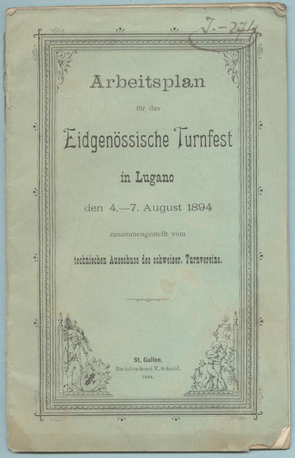 Náhledový obrázek Arbeitsplan für das Eidgenössische Turnfest in Lugano 1894 - 1