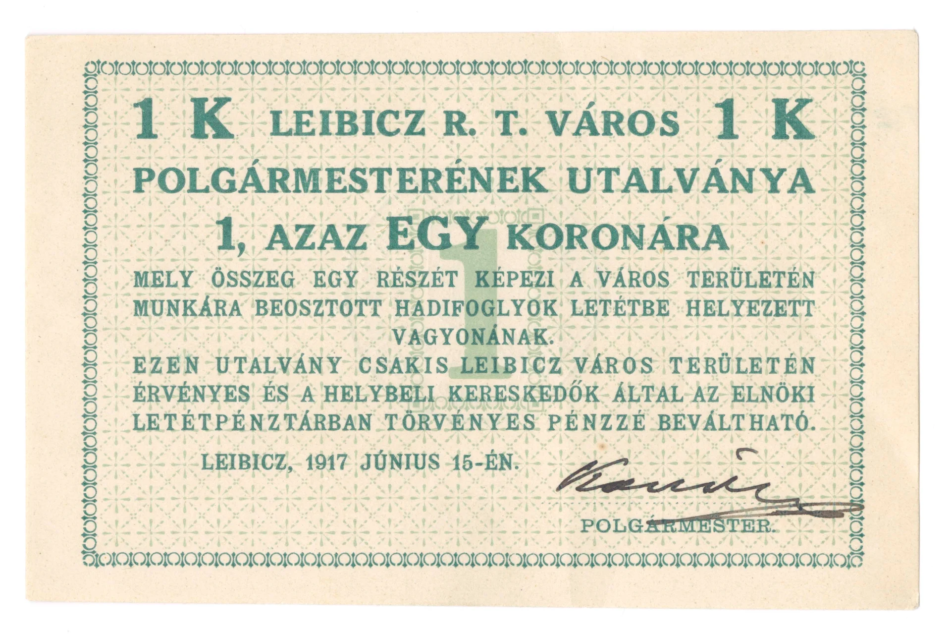 Náhledový obrázek předmětu Nouzový peníz 1 koruna