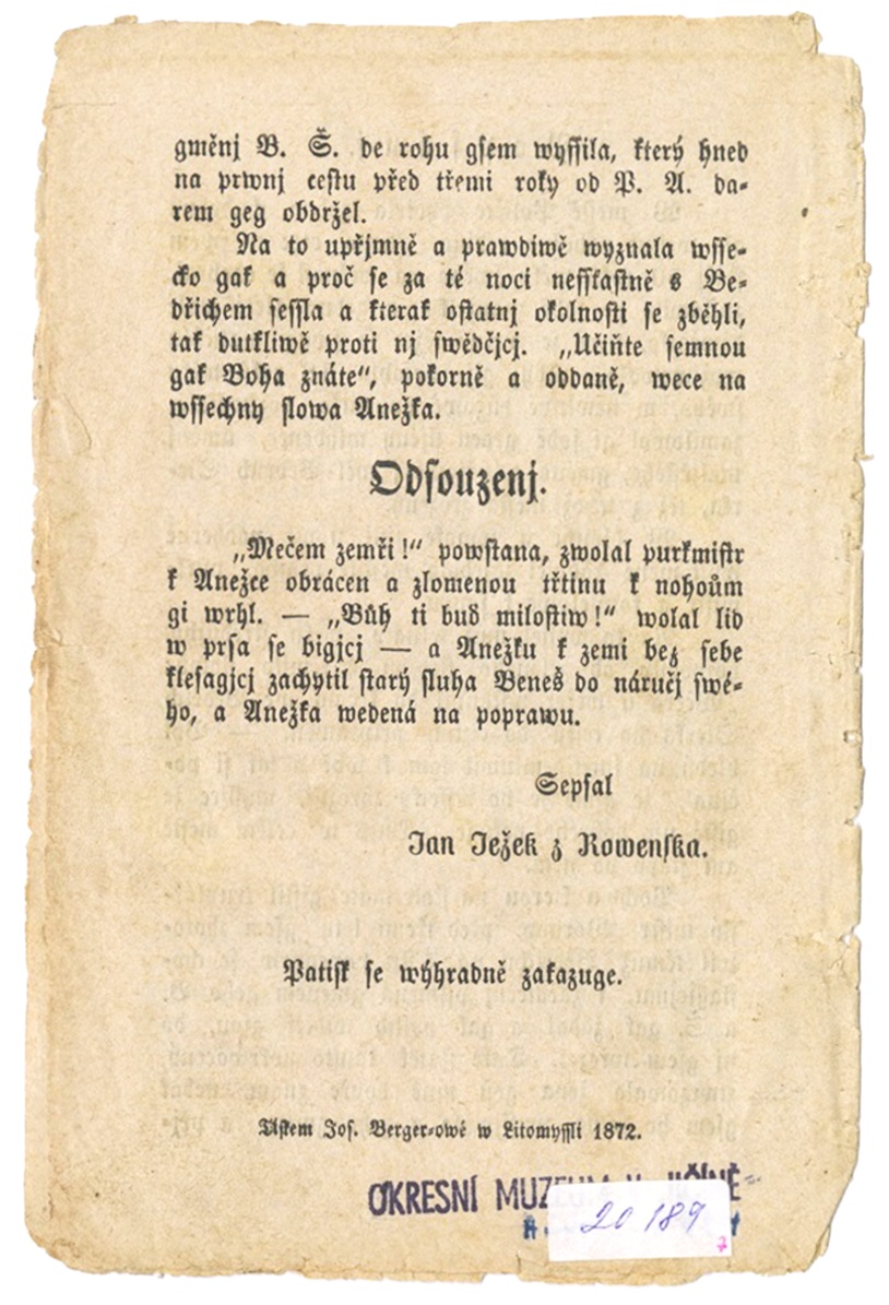 Náhledový obrázek Wýtah z děgepisu w pjseň uwedwný o dwou nessťastně se milugjcjch, což se w pjsni i w popsanj wyrozumj - 5