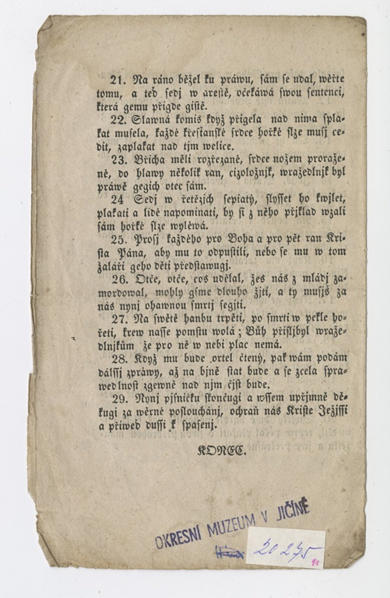 Náhledový obrázek Welmi truchliwý přjběh, který se stal w dědině Habrowanech bljž městečka Rousinowa w okresu Wyssowském roku 1851 - 3