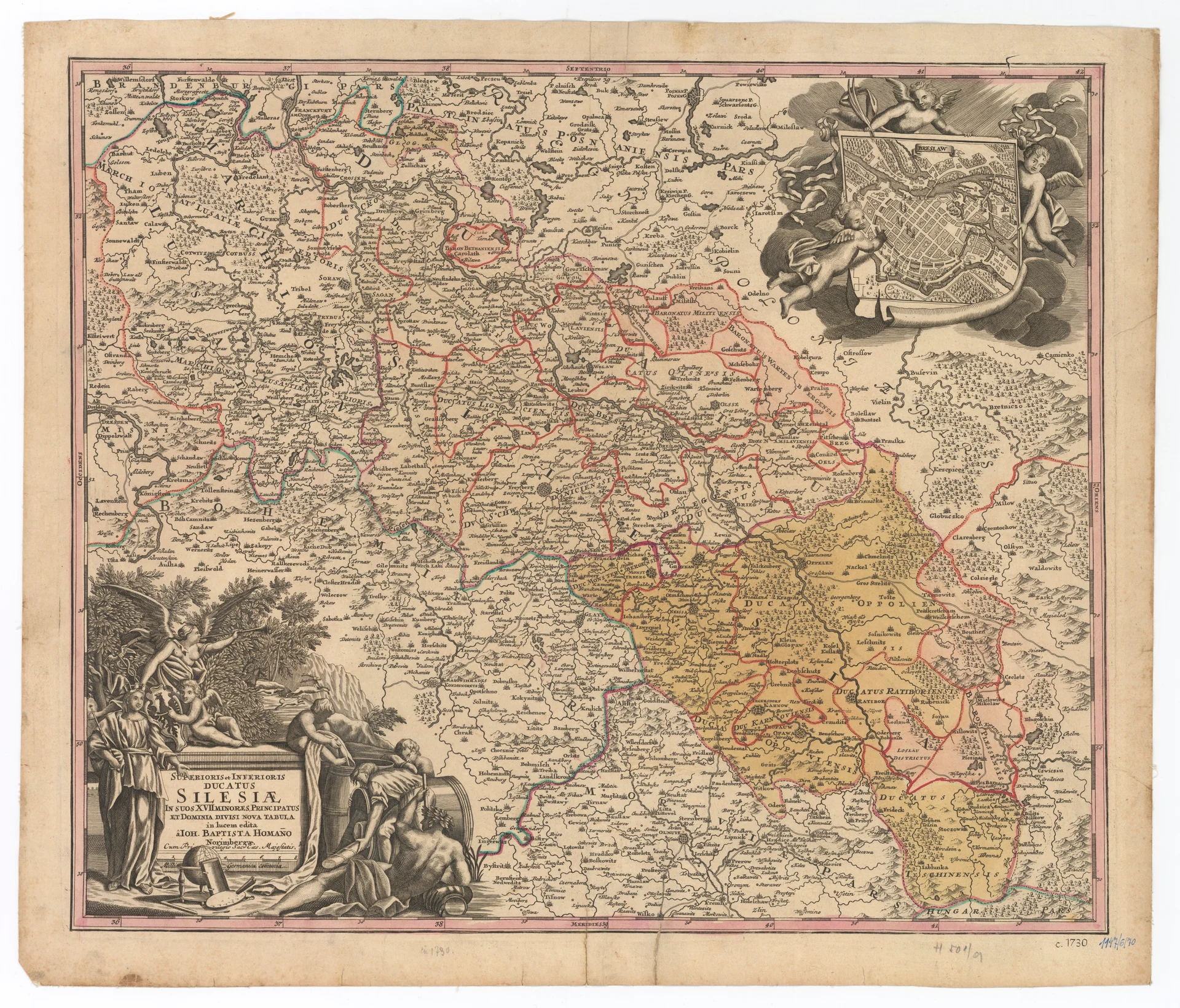 Náhledový obrázek předmětu Mapa Slezského vévodství (kolorovaná mědirytina)