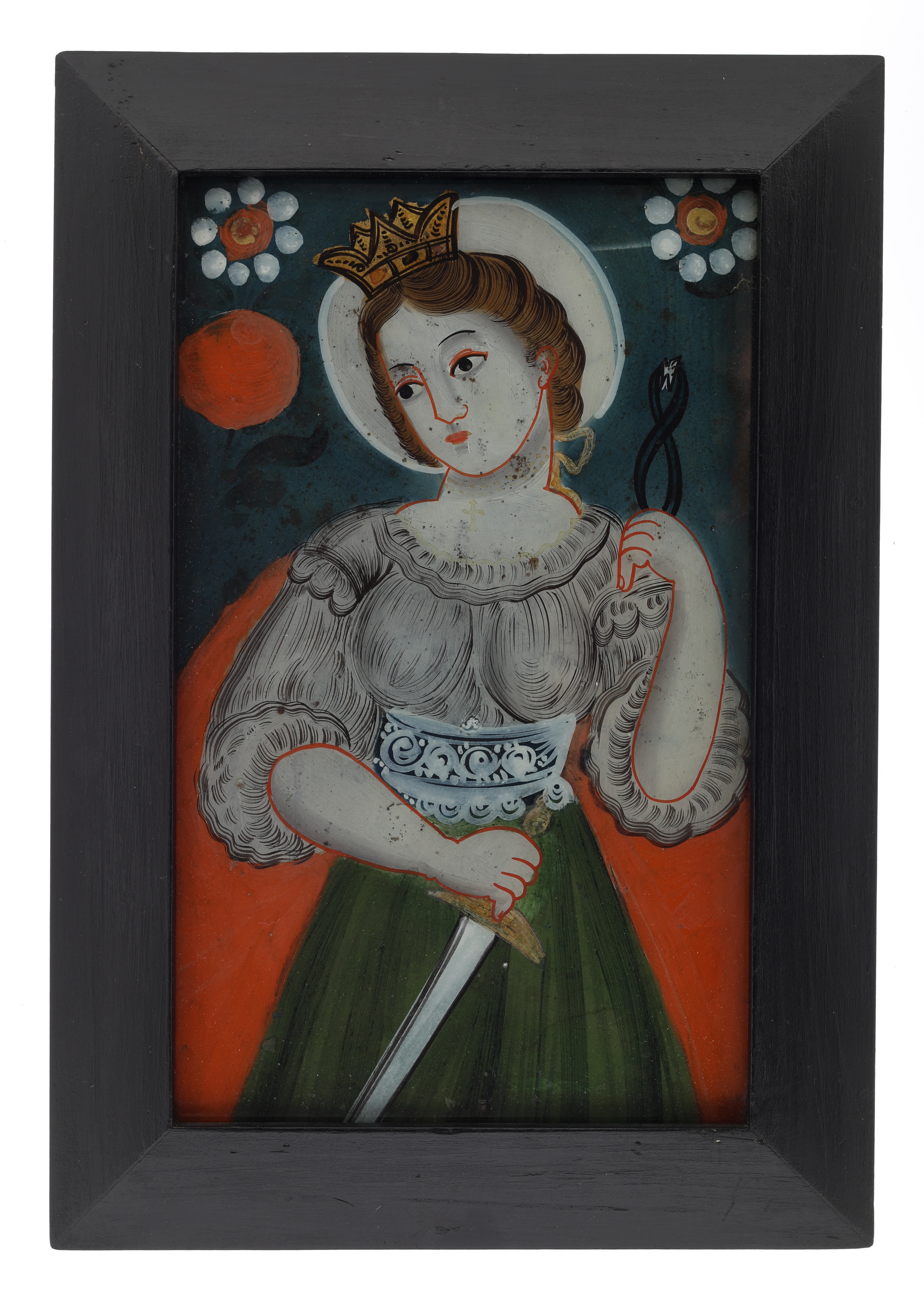 Náhledový obrázek Svatá Dorota (podmalba na skle) - 1