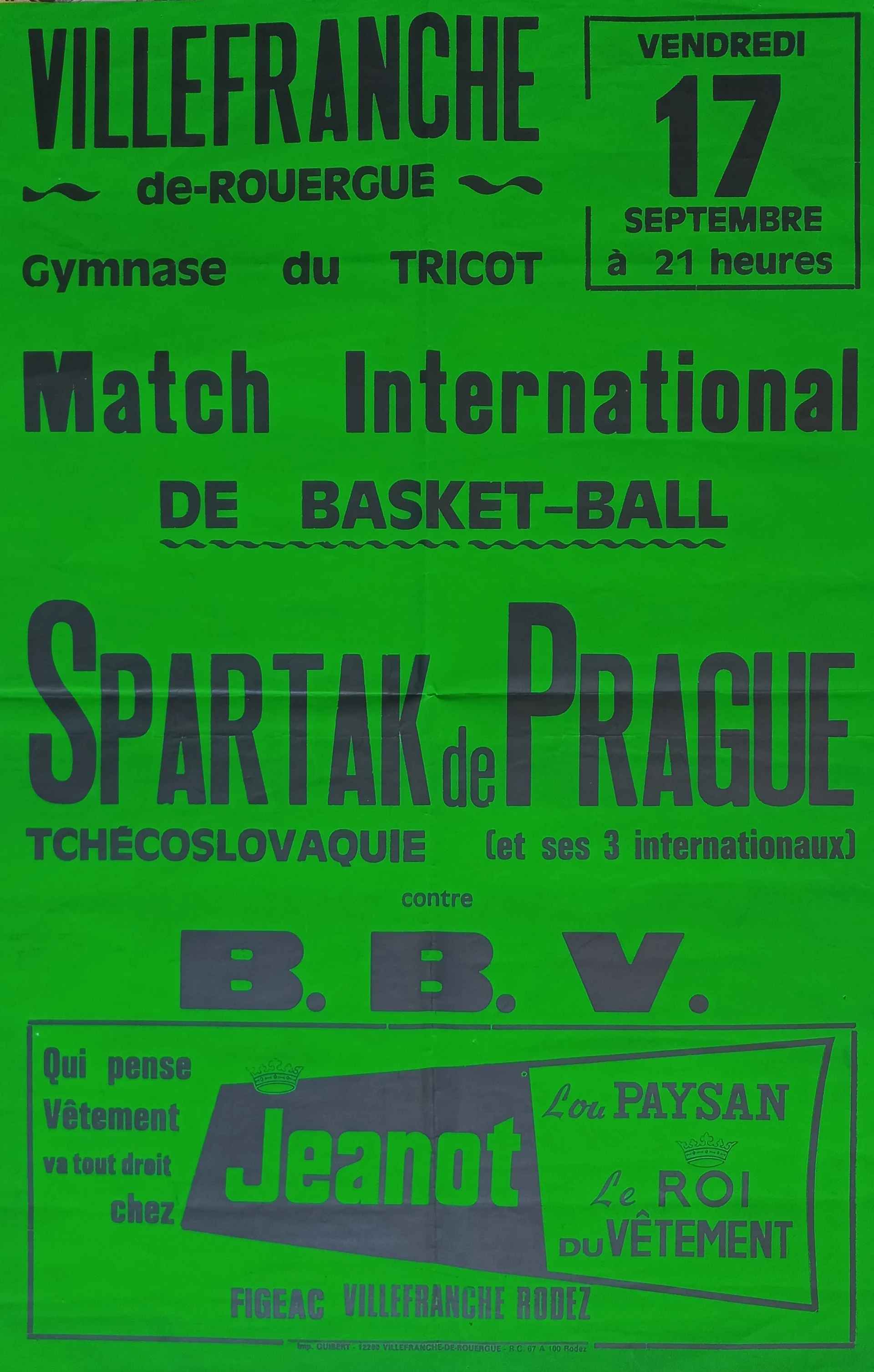 Náhledový obrázek předmětu Match International  de Basket-ball. Spartak de Prague contre B.B.V.