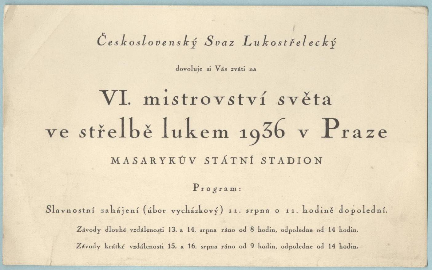 Náhledový obrázek Mistrovství světa ve střelbě lukem. Praha 1936 - 1