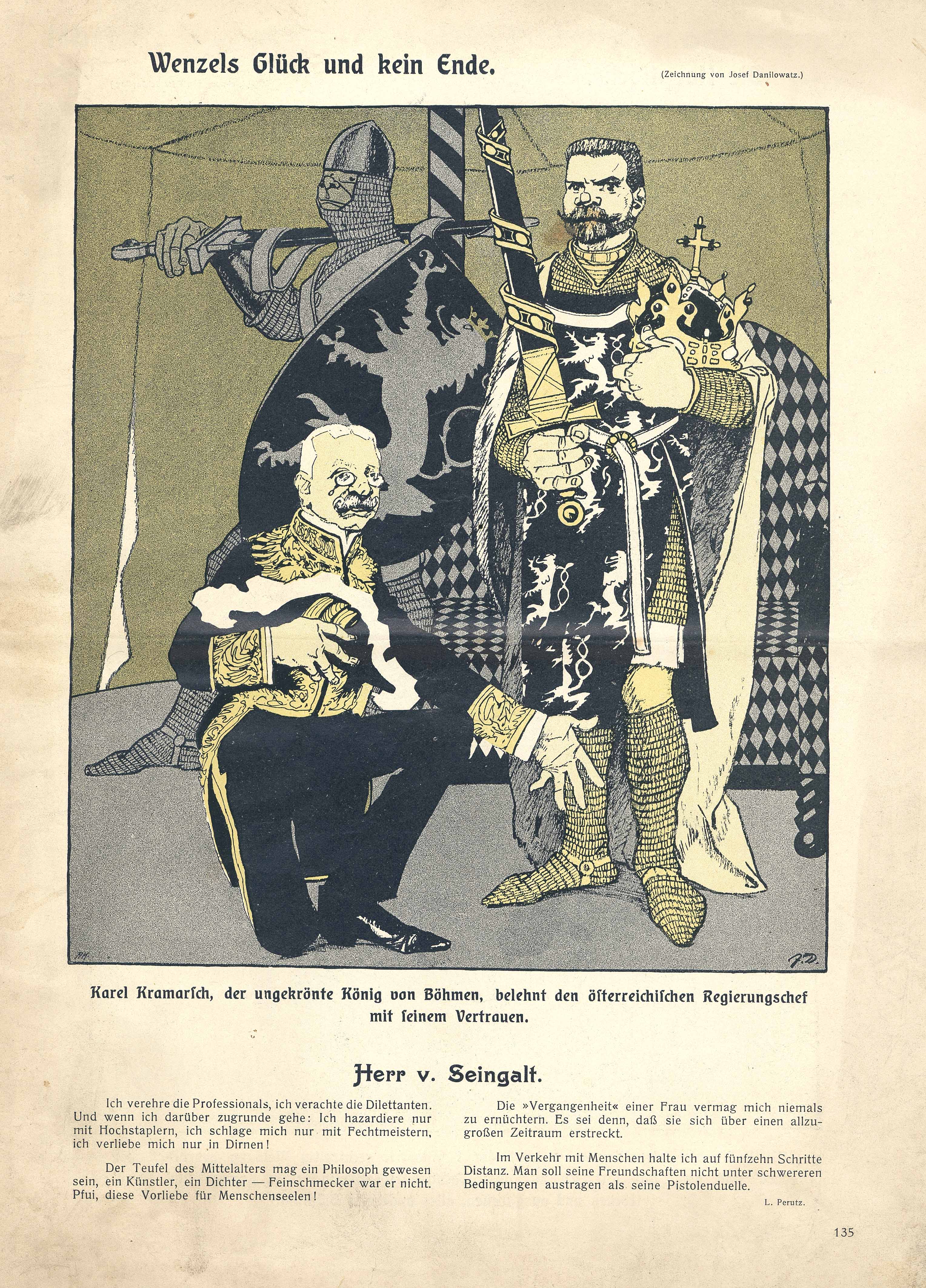 Náhledový obrázek Titulní list časopisu s karikaturou Karla Kramáře jako nekorunovaného krále Čech - 1