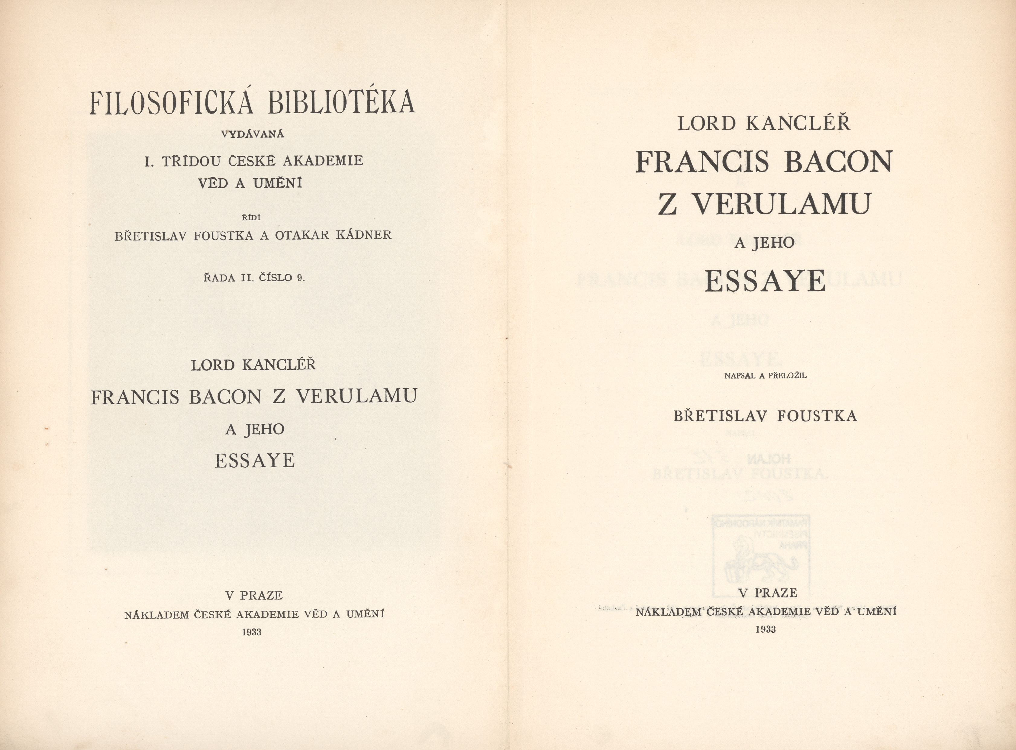 Náhledový obrázek Lord kancléř Francis Bacon z Verulamu a jeho essaye - 1