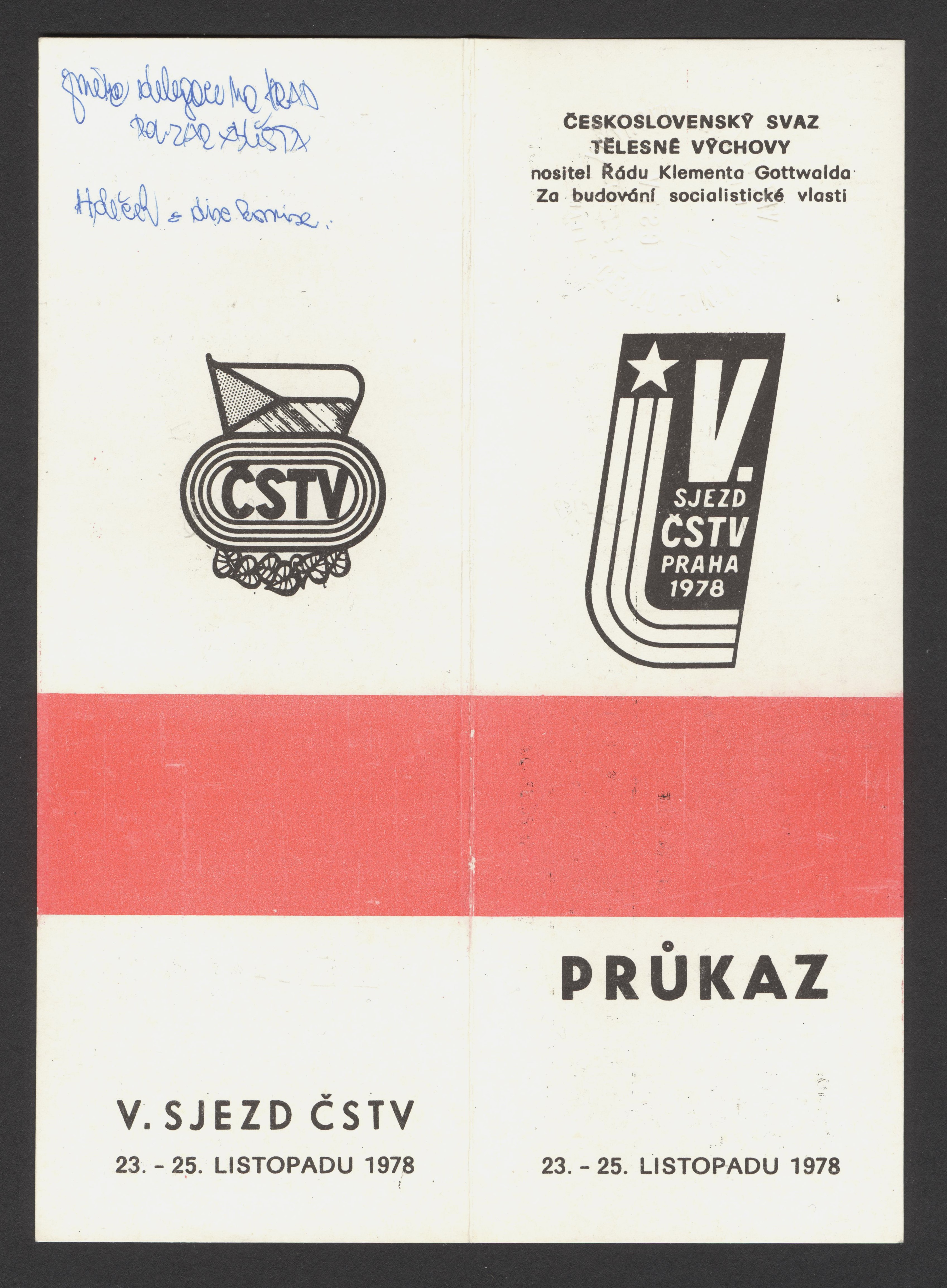 Náhledový obrázek Mandát delegáta s hlasem rozhodujícím a průkaz pro V. sjezd ČSTV - 1