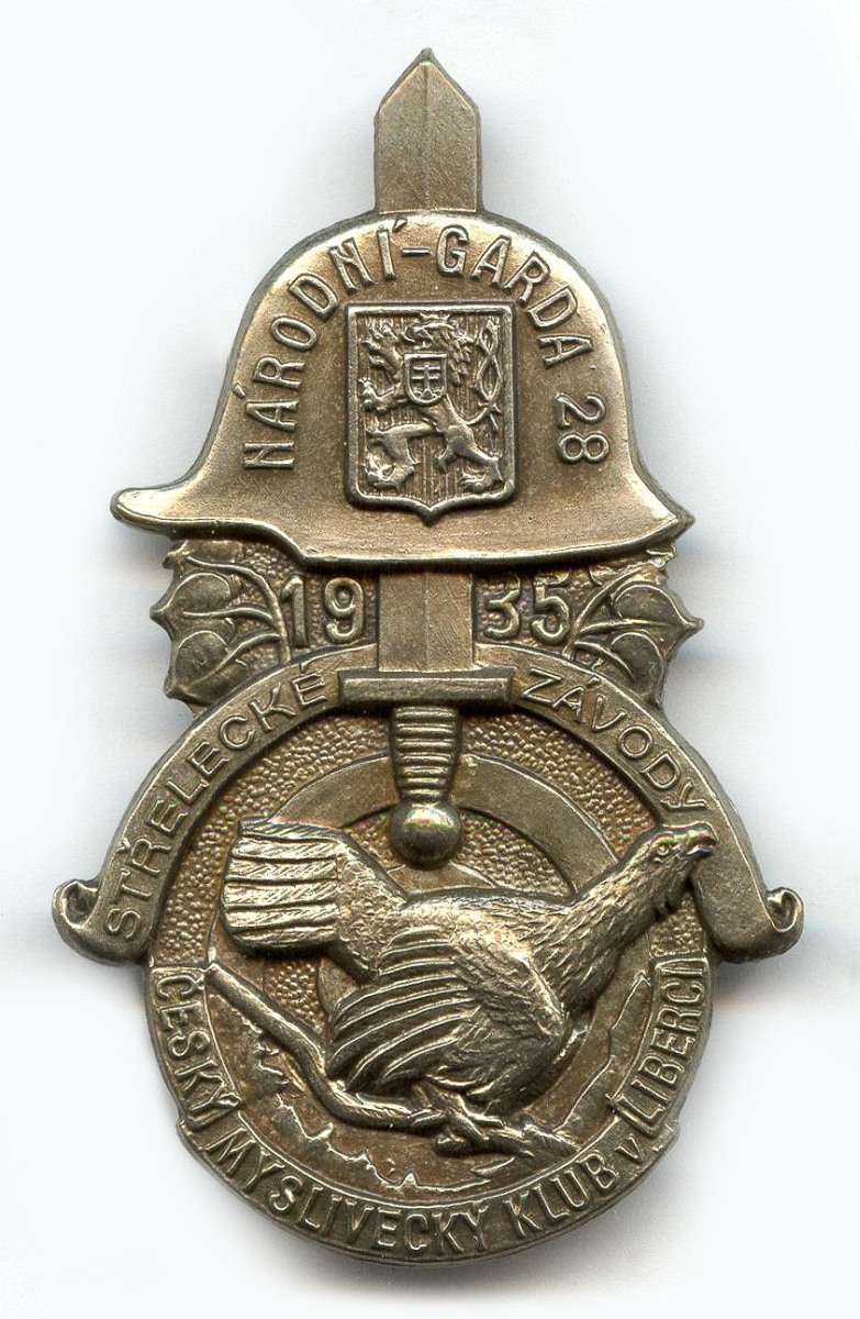 Náhledový obrázek Odznak upomínkový - Národní garda 28 / Střelecké závody / Český myslivecký klub v Liberci / 1935 - 1