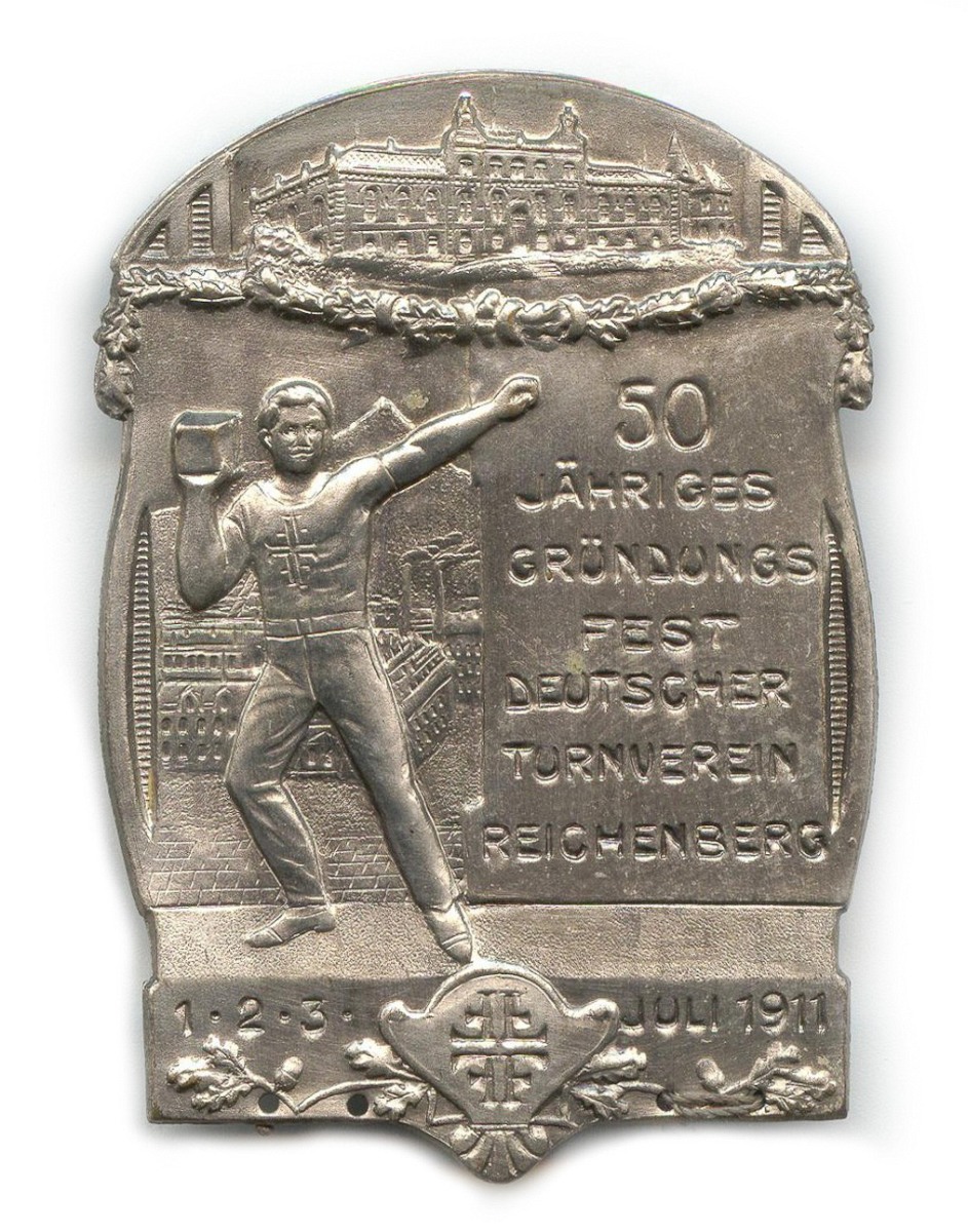 Náhledový obrázek Odznak upomínkový - Slavnost k 50. výročí Německého tělocvičného spolku v Liberci, 1. - 3. červenec 1911 - 1