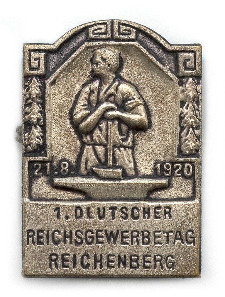 Náhledový obrázek Odznak upomínkový - 1. německý říšský den průmyslu v Liberci 21. 8. 1920 - 1