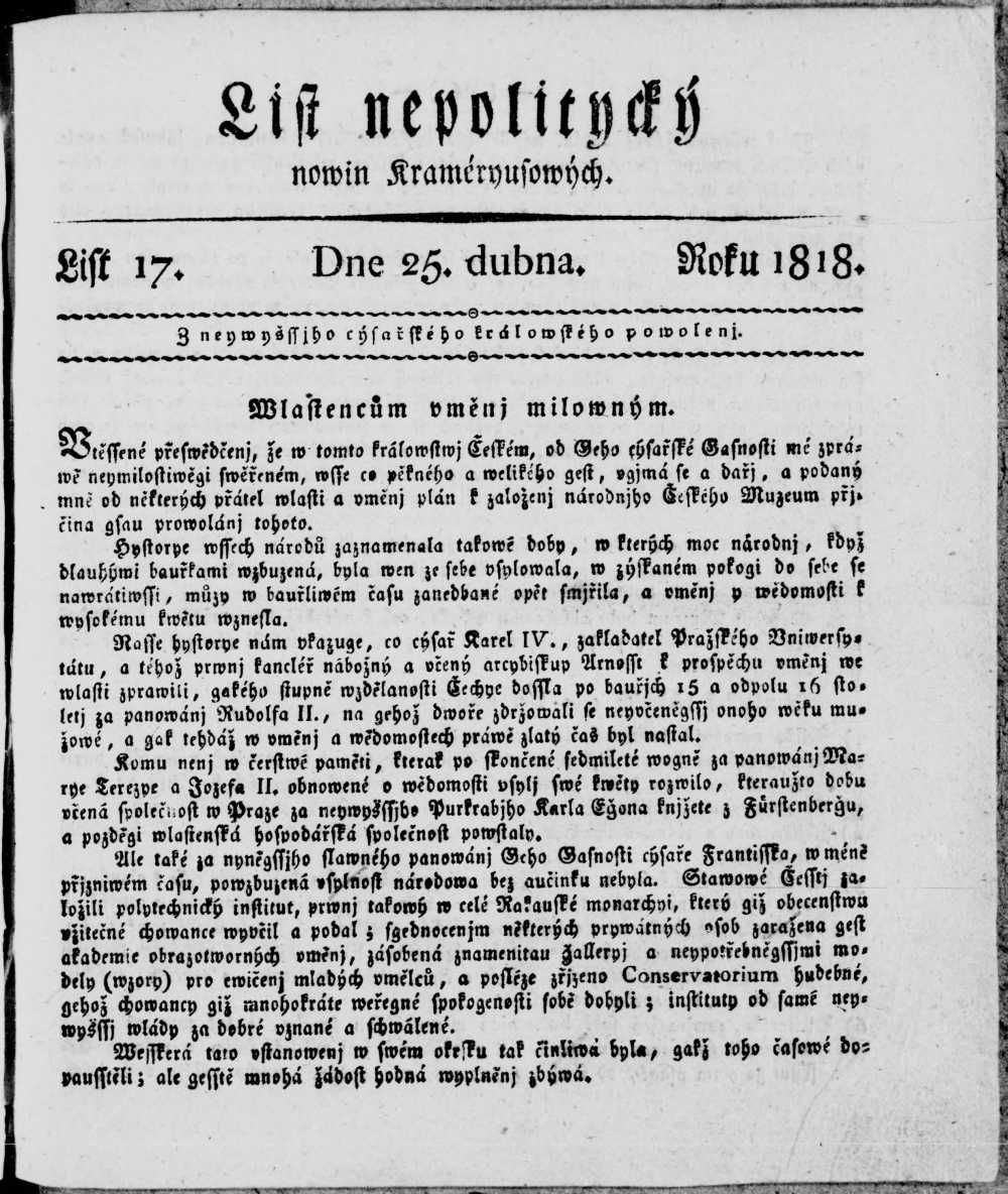 Náhledový obrázek Založení Národního muzea – Provolání - 1