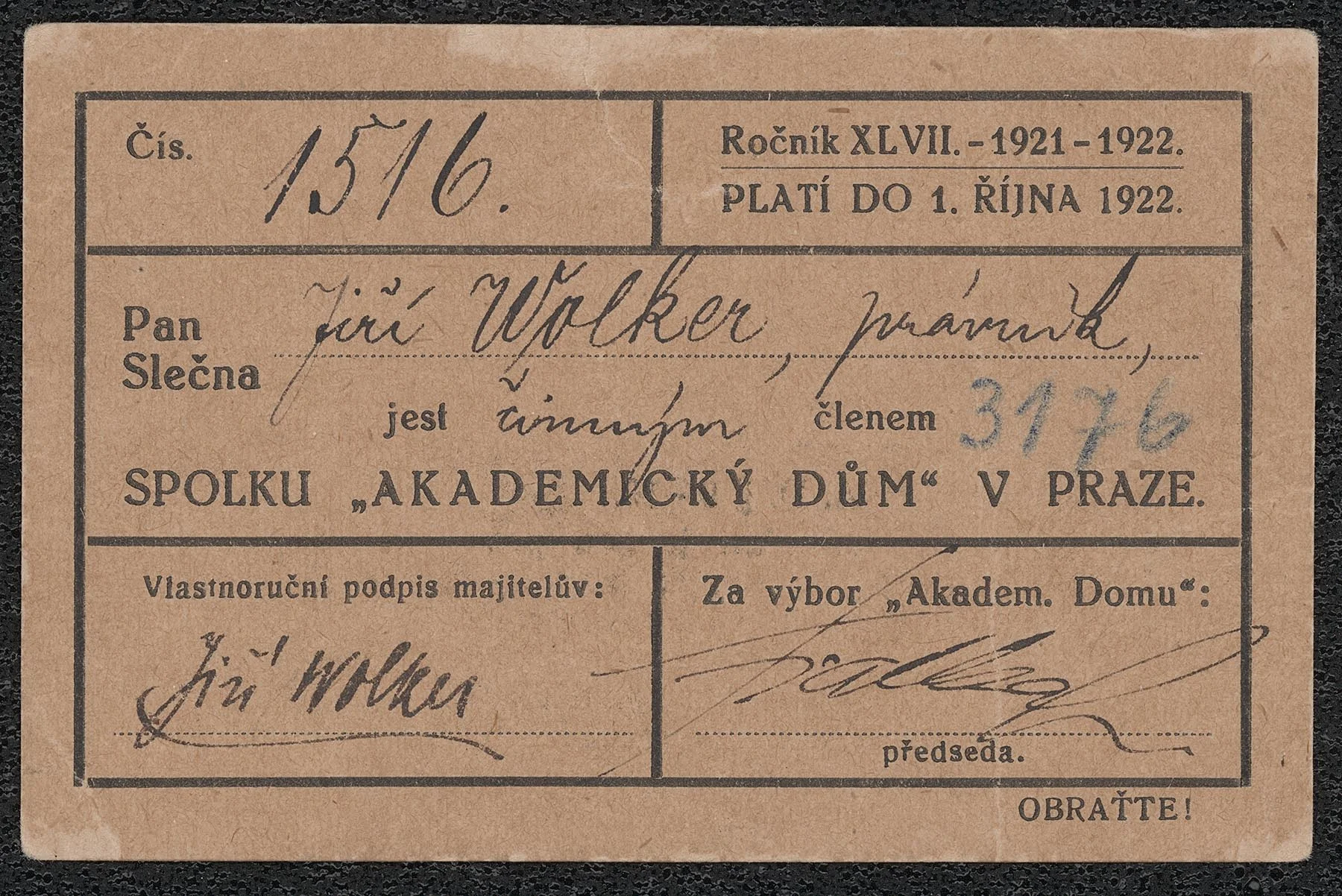 Náhledový obrázek předmětu Členská legitimace
