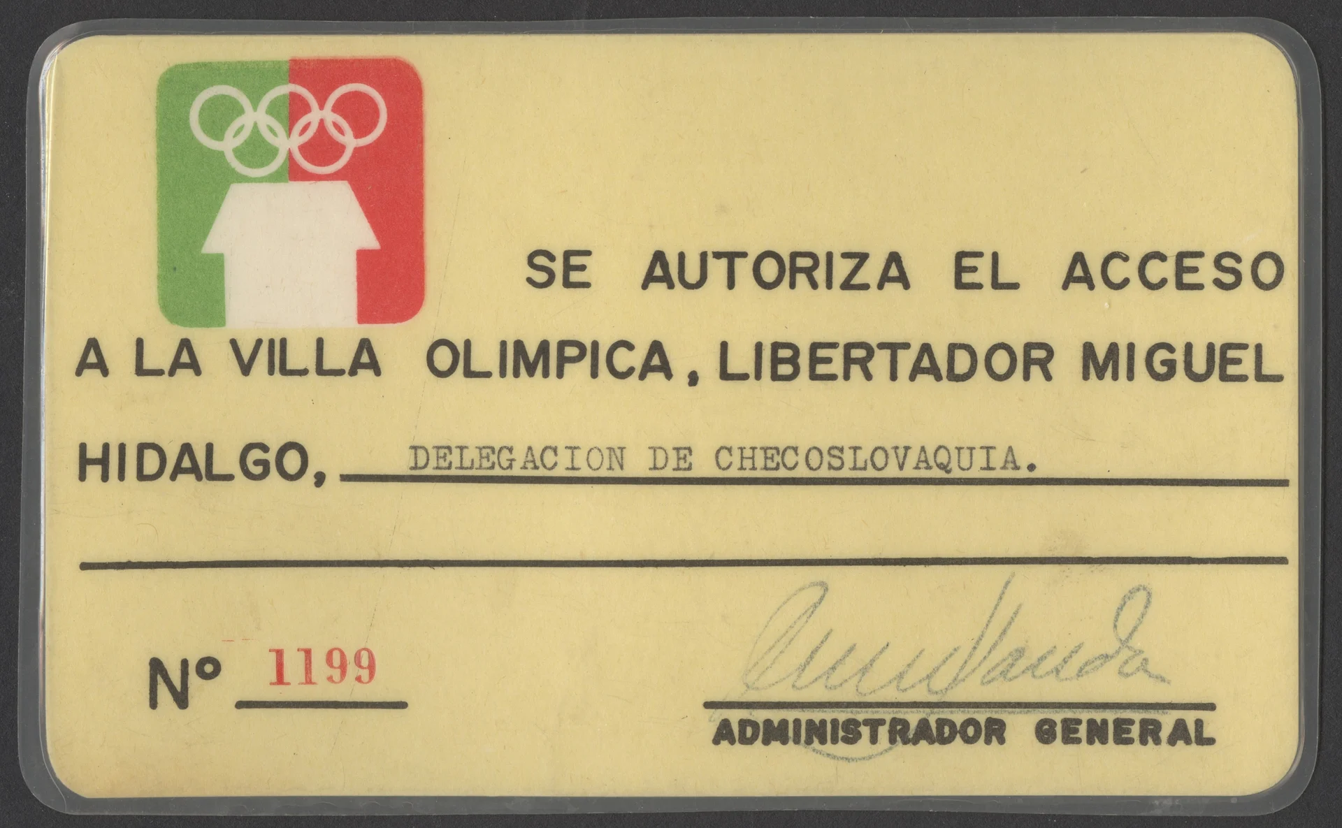 Náhledový obrázek předmětu Povolení pro vstup do olympijské vesnice. OH Mexiko 1968