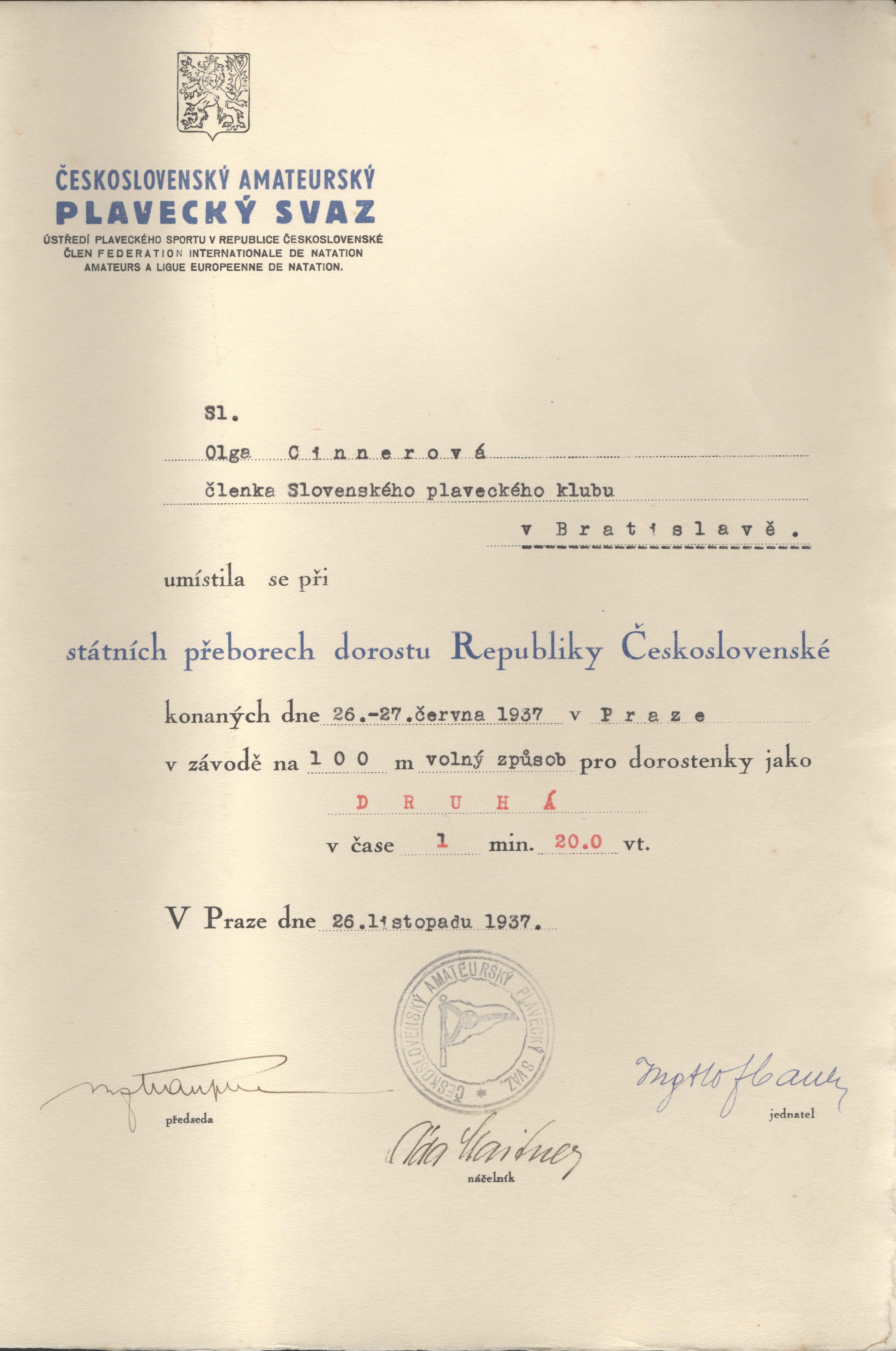 Náhledový obrázek Československý amateurský plavecký svaz. Státní  přebory dorostu RČS - 1