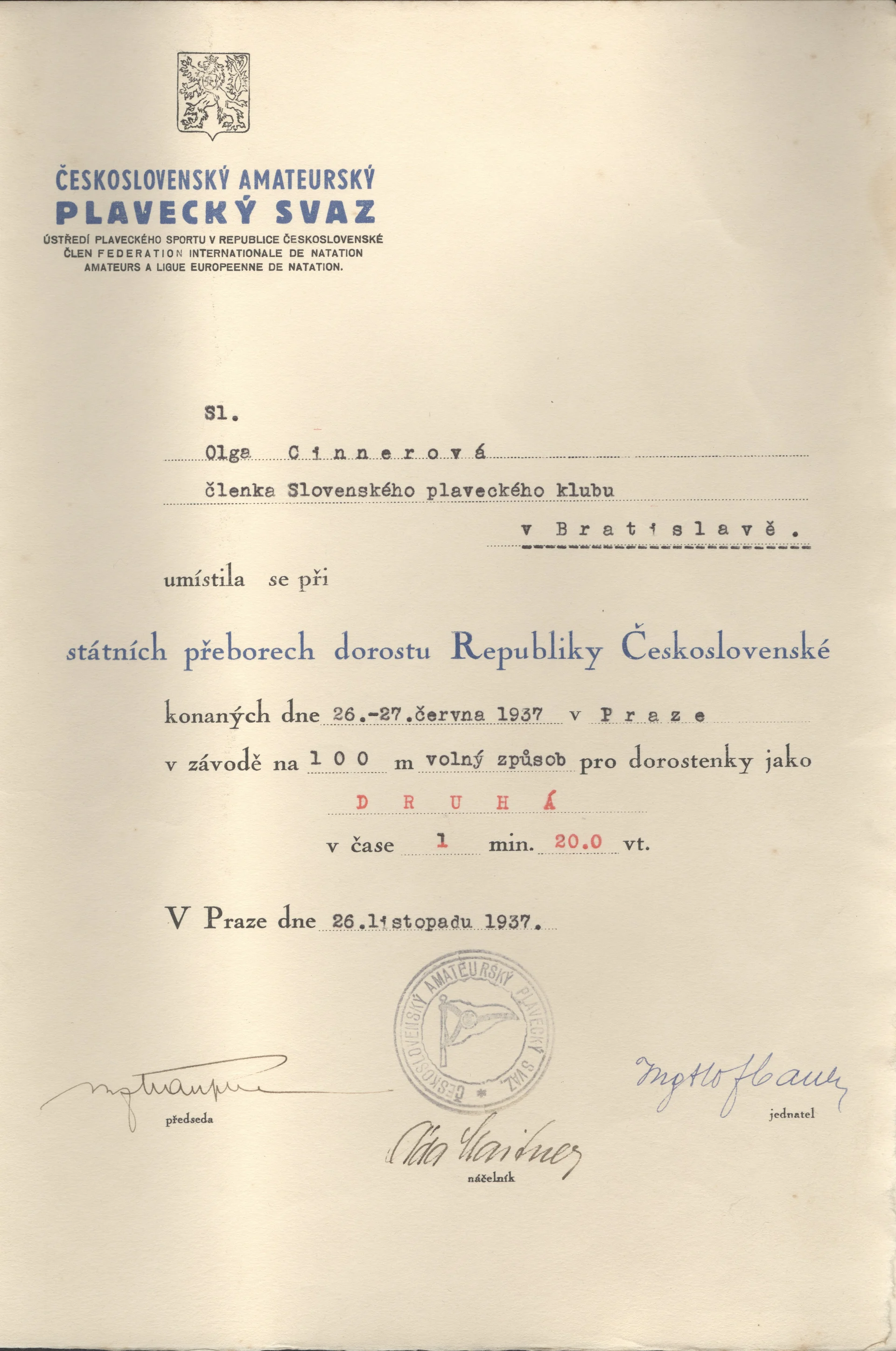 Náhledový obrázek předmětu Československý amateurský plavecký svaz. Státní  přebory dorostu RČS