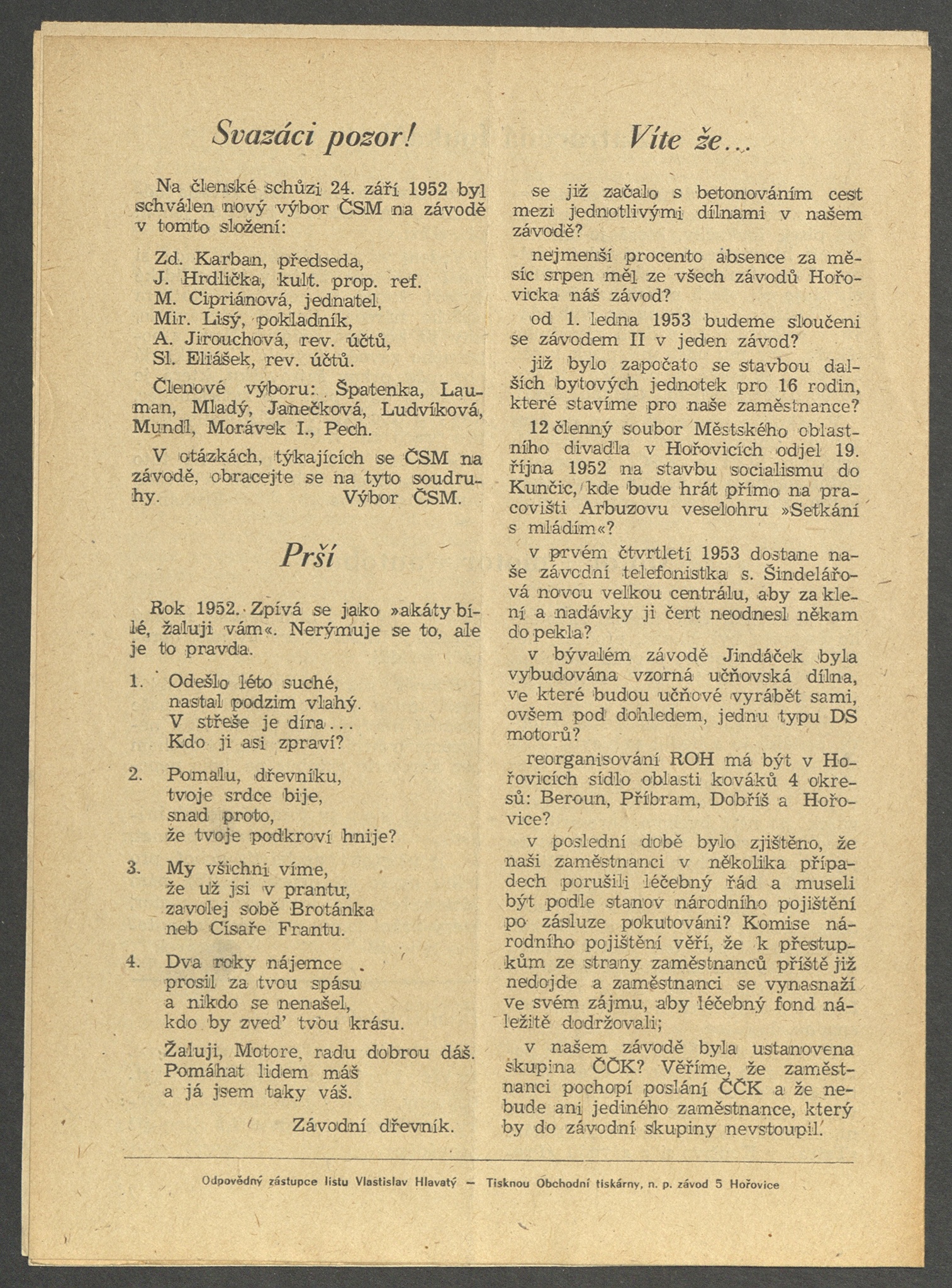 Náhledový obrázek Motor, rok 1952, číslo 4 - 8