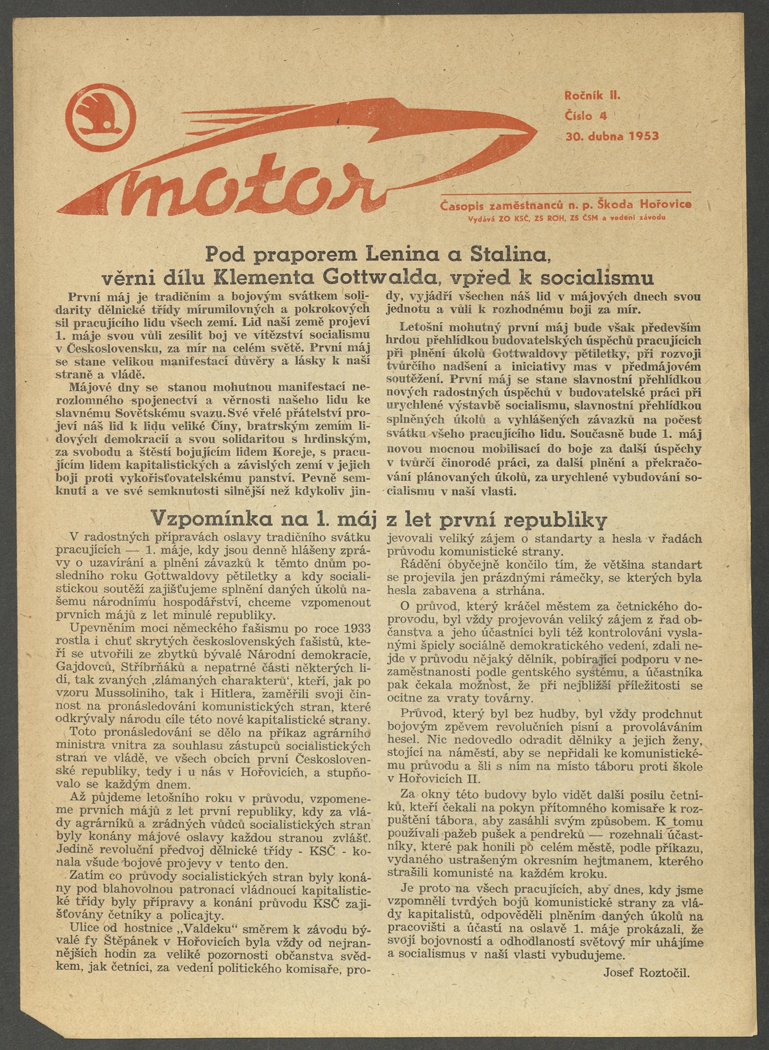 Náhledový obrázek Motor, rok 1953, číslo 4 - 1