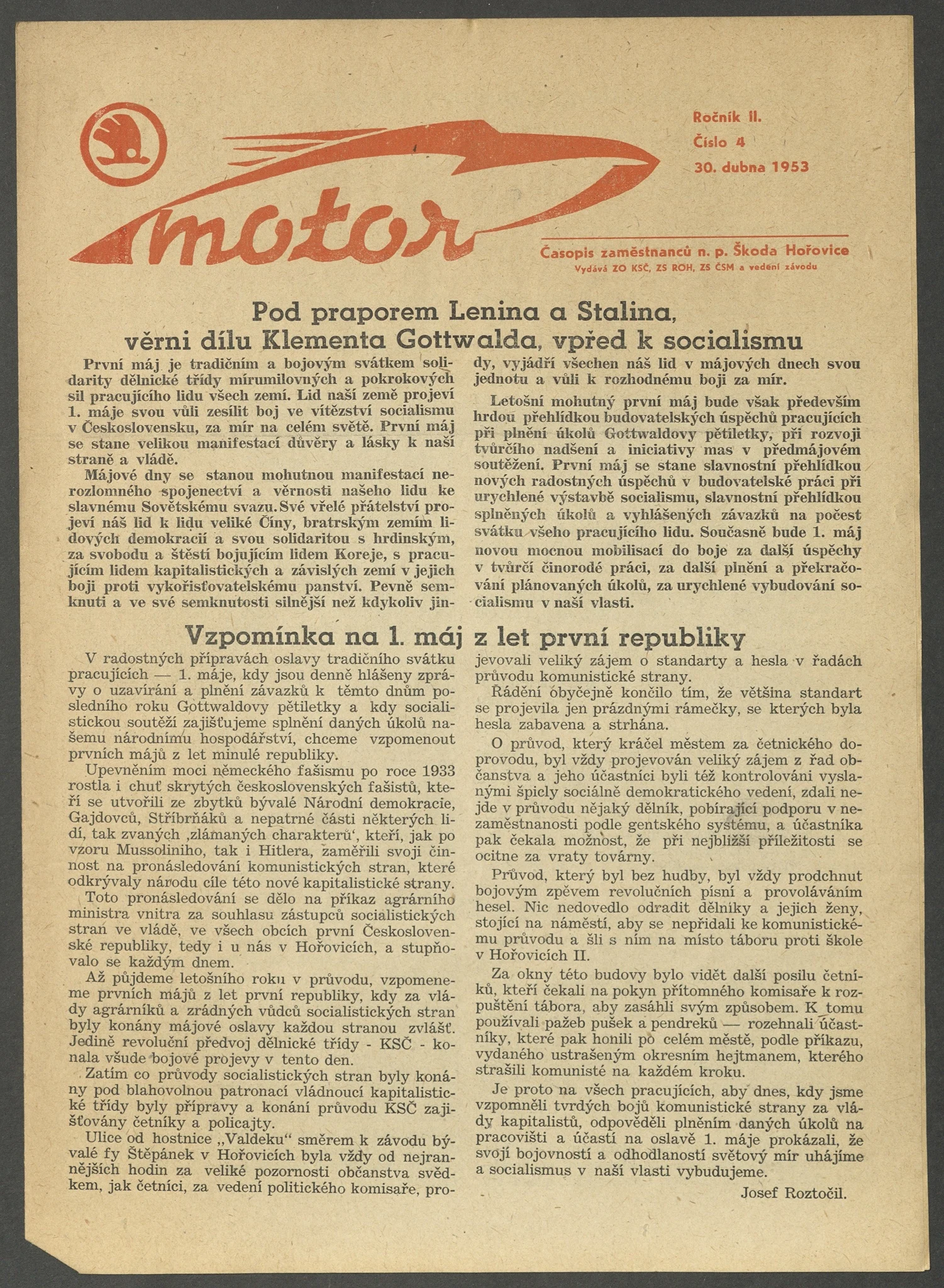 Náhledový obrázek předmětu Motor, rok 1953, číslo 4