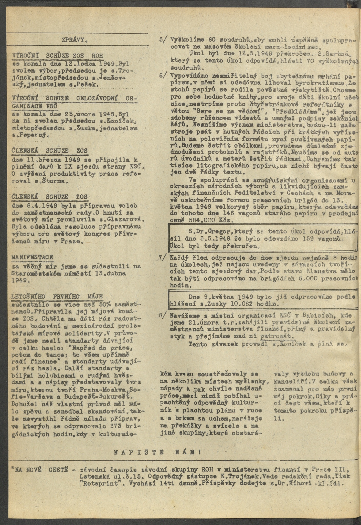 Náhledový obrázek Na nové cestě, rok 1949, číslo 1 - 4