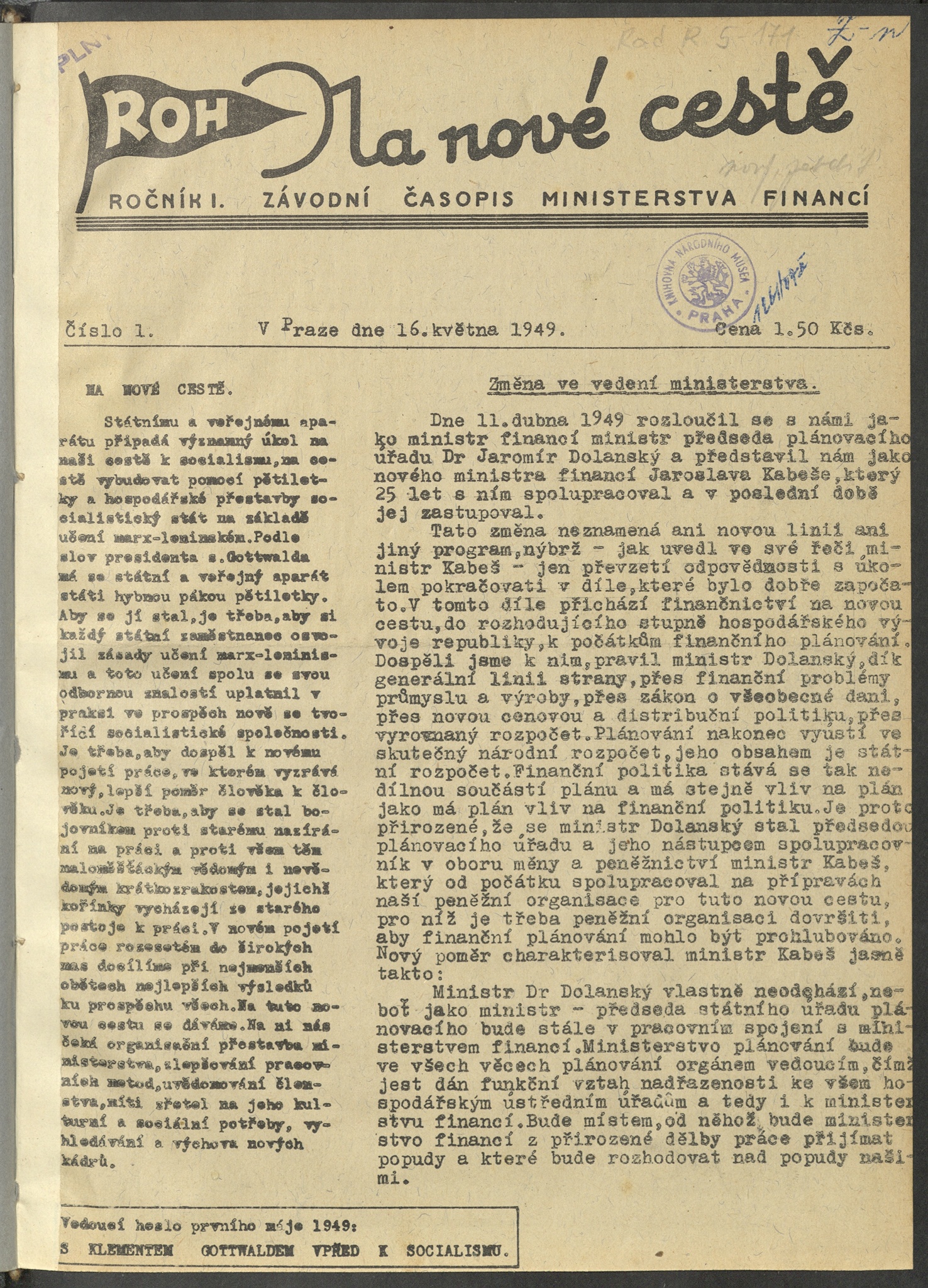 Náhledový obrázek Na nové cestě, rok 1949, číslo 1 - 1