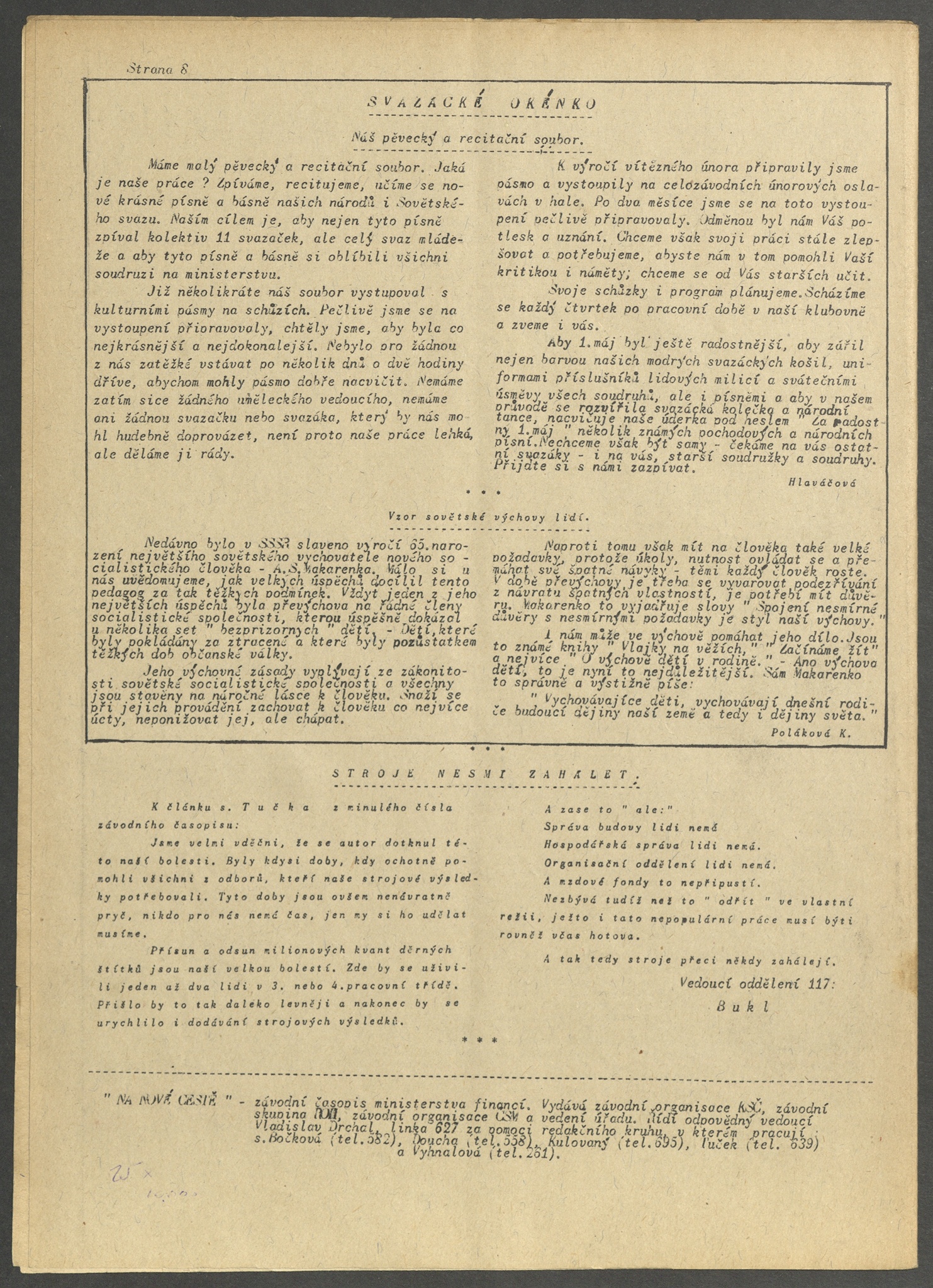 Náhledový obrázek Na nové cestě, rok 1953, číslo 3 - 8