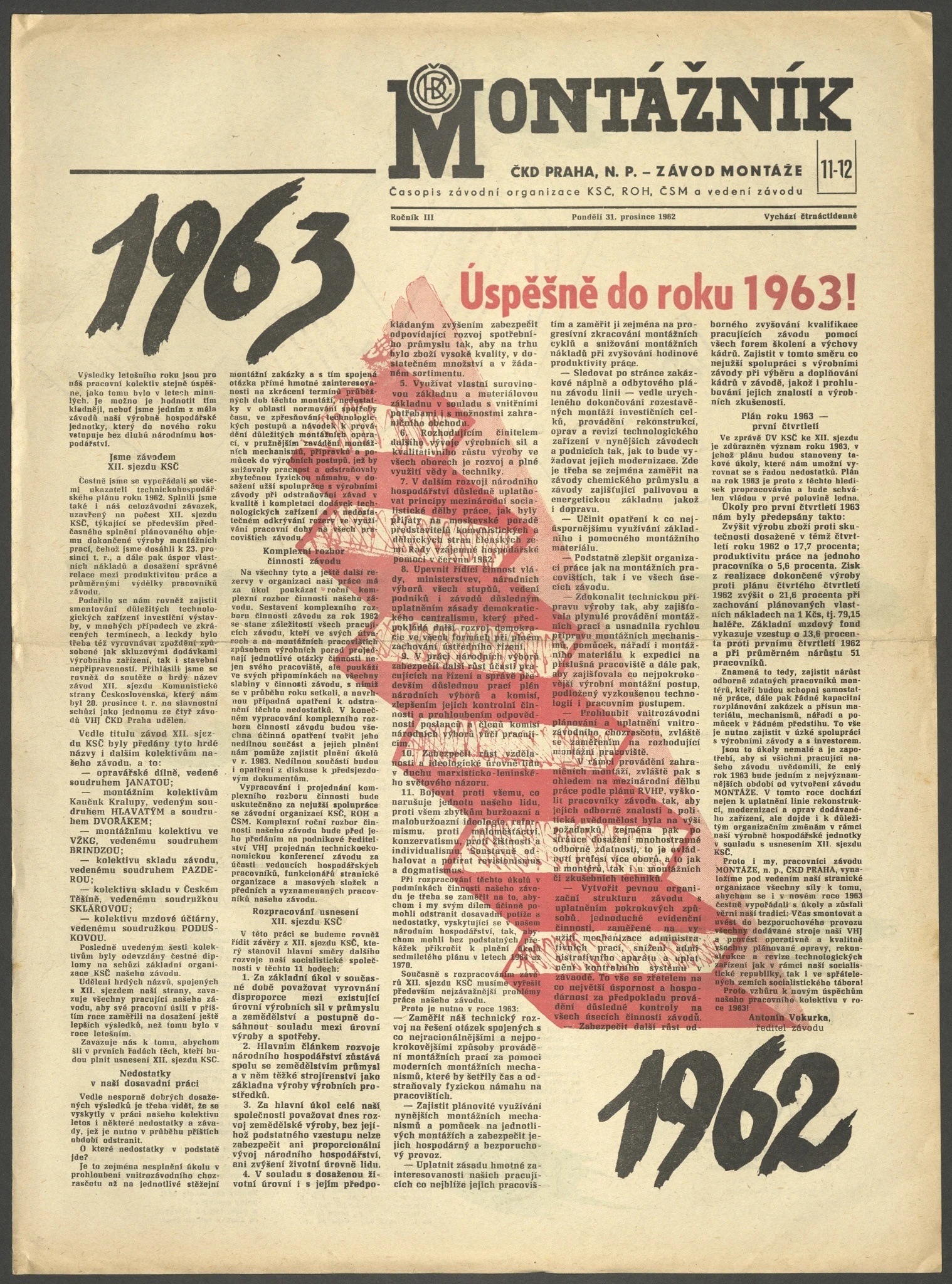 Náhledový obrázek předmětu Montážník, rok 1962, číslo 11-12