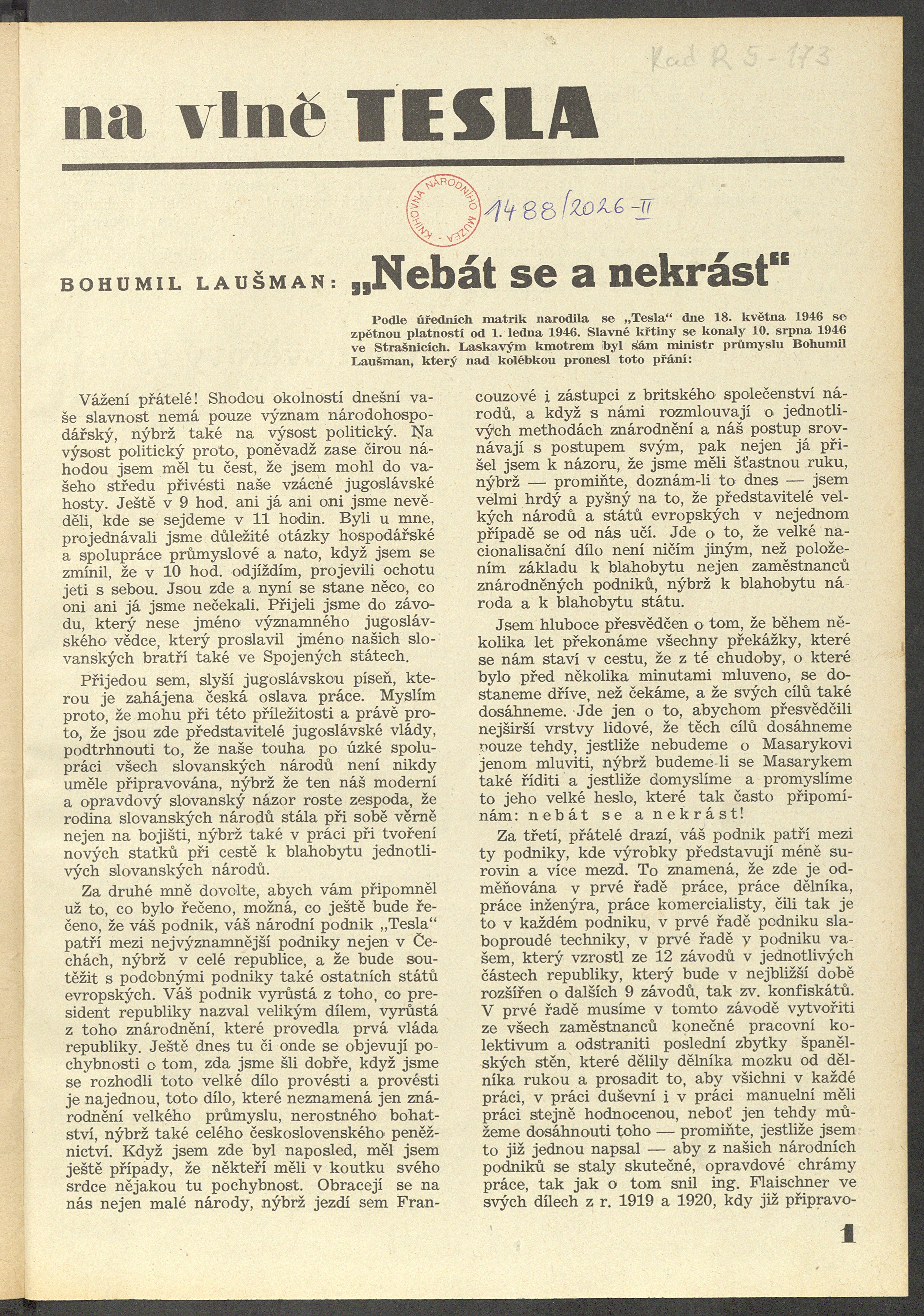 Náhledový obrázek Na vlně Tesla, rok 1946/1948, číslo 1 - 3