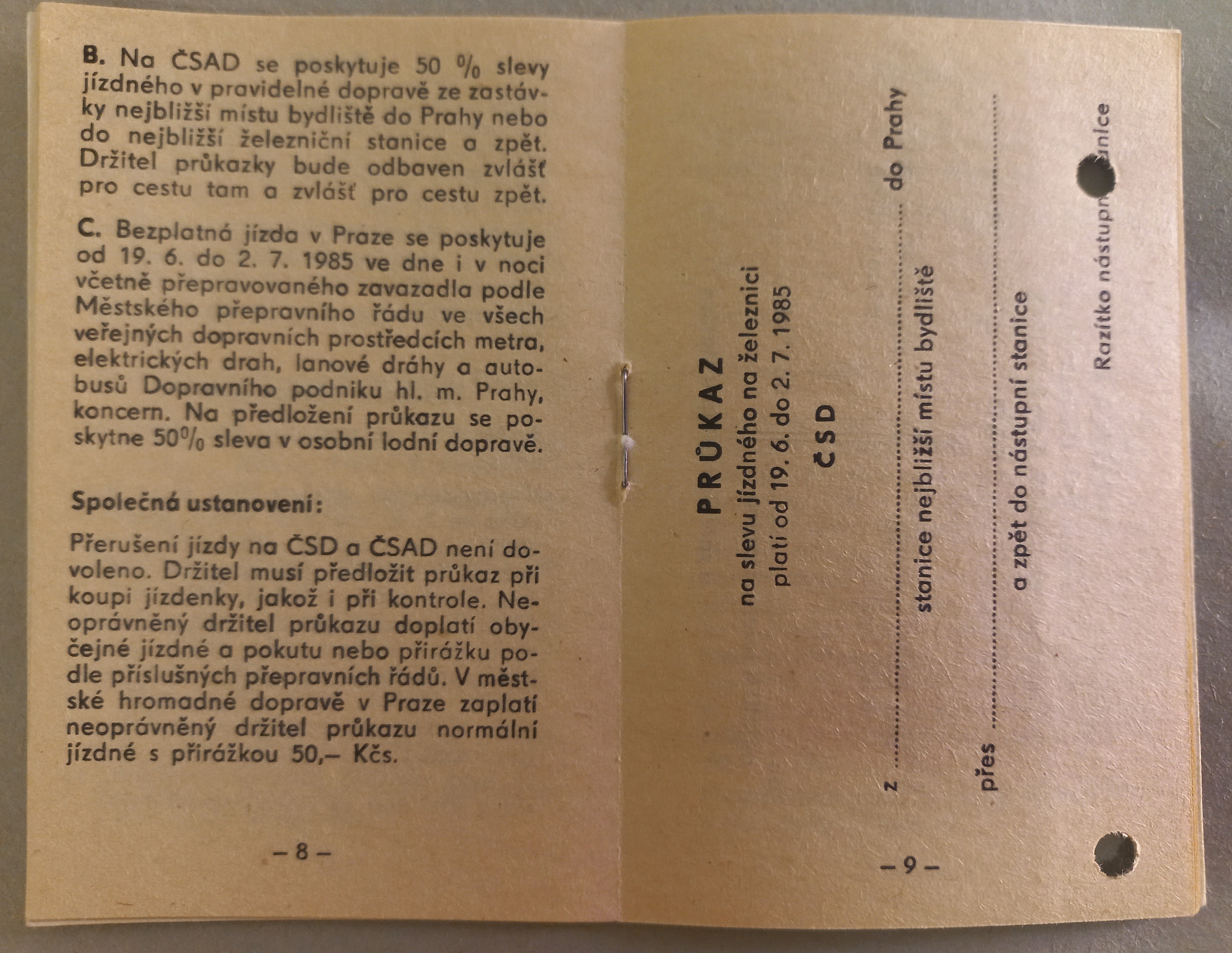 Náhledový obrázek Průkaz účastníka ČSS 1985 - 3