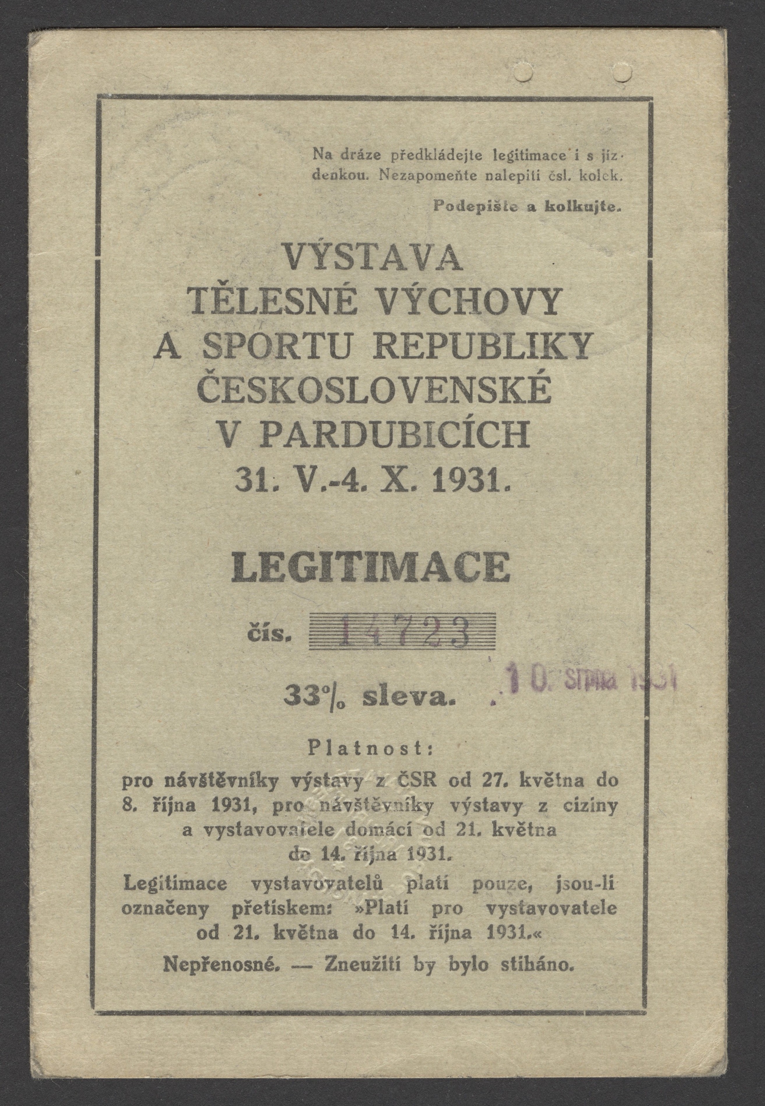 Náhledový obrázek Výstava tělesné výchovy a sportu. Pardubice 1931 - 1