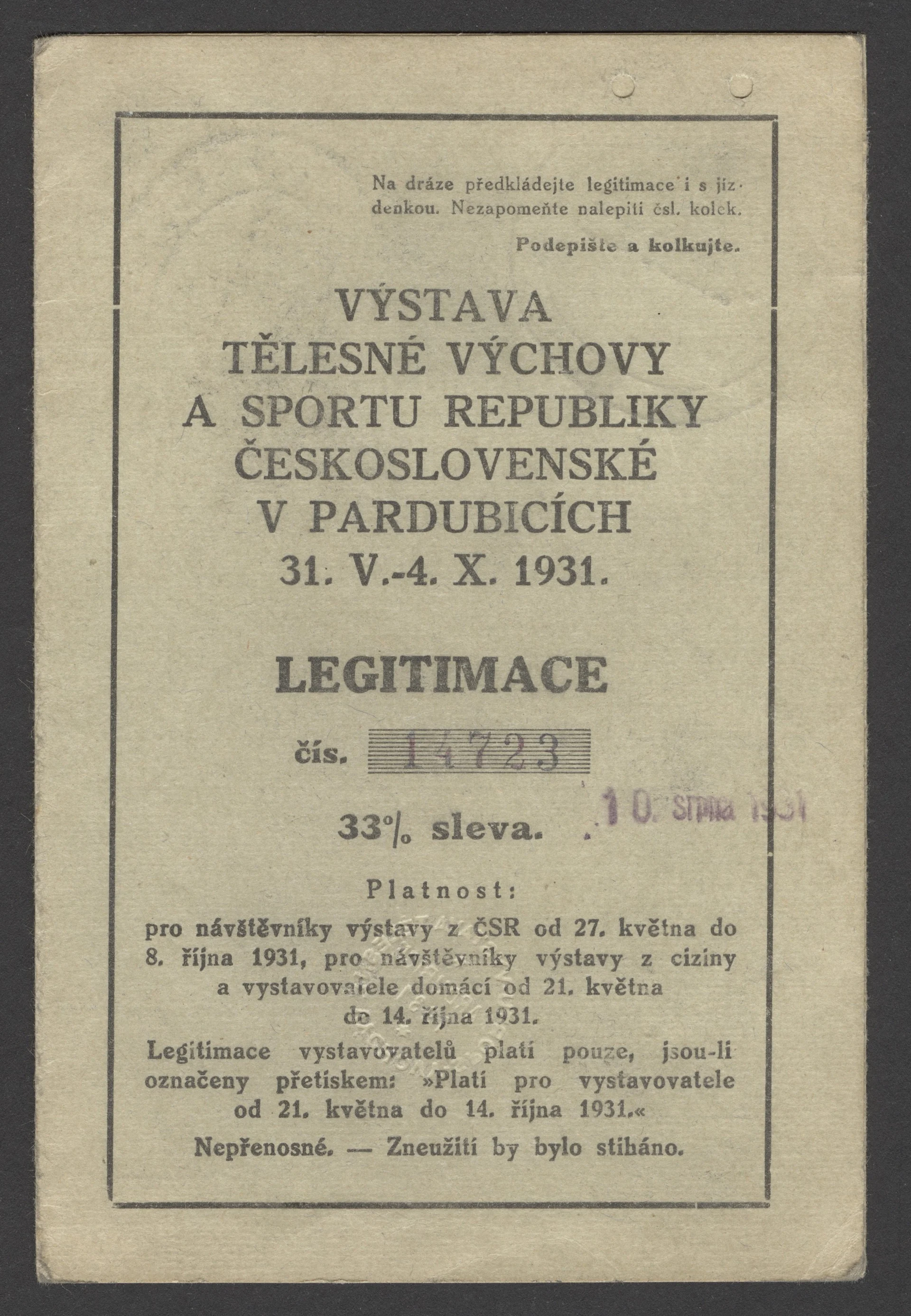 Náhledový obrázek předmětu Výstava tělesné výchovy a sportu. Pardubice 1931