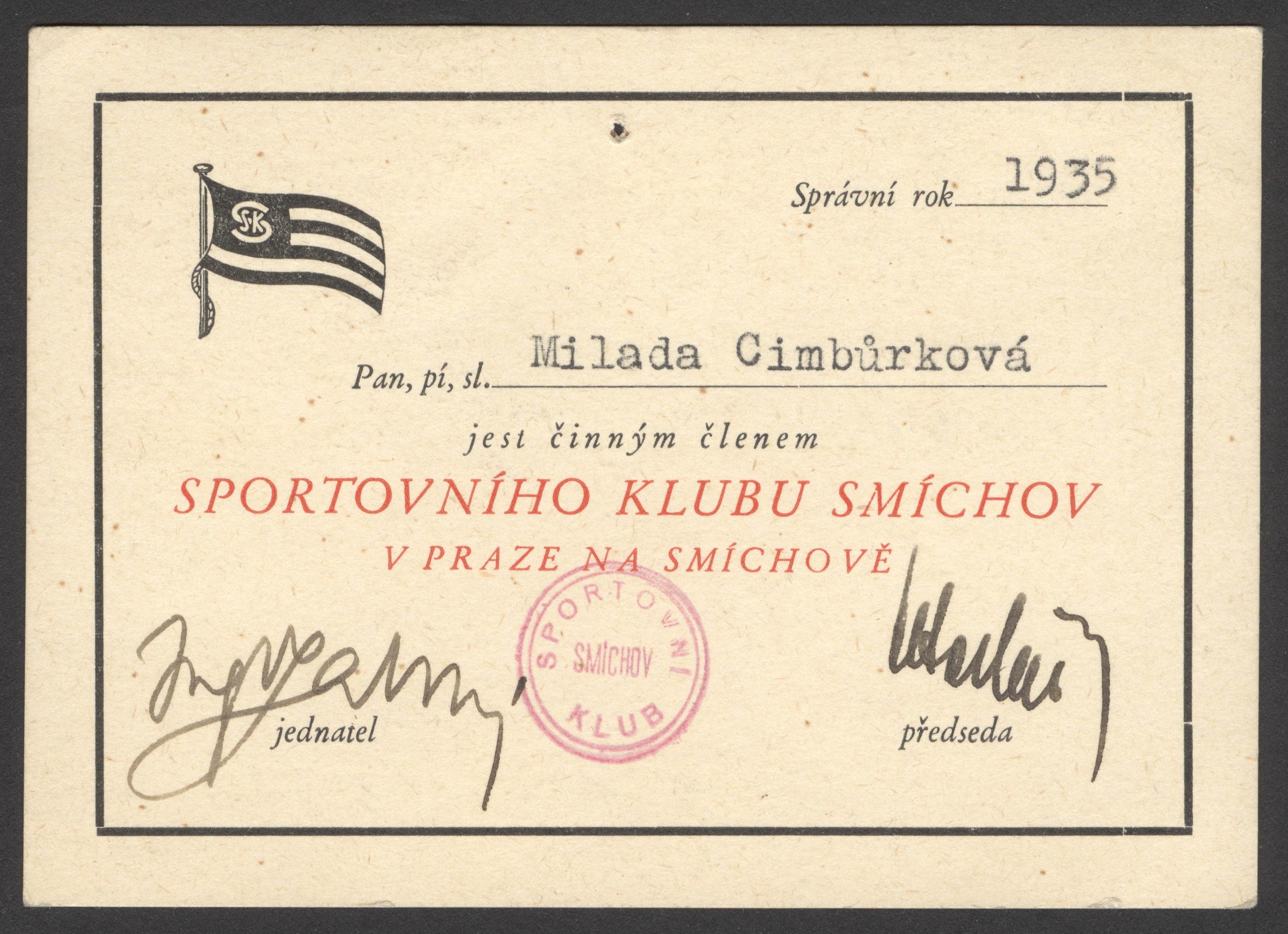 Náhledový obrázek S. K. Smíchov. Legitimace - 1