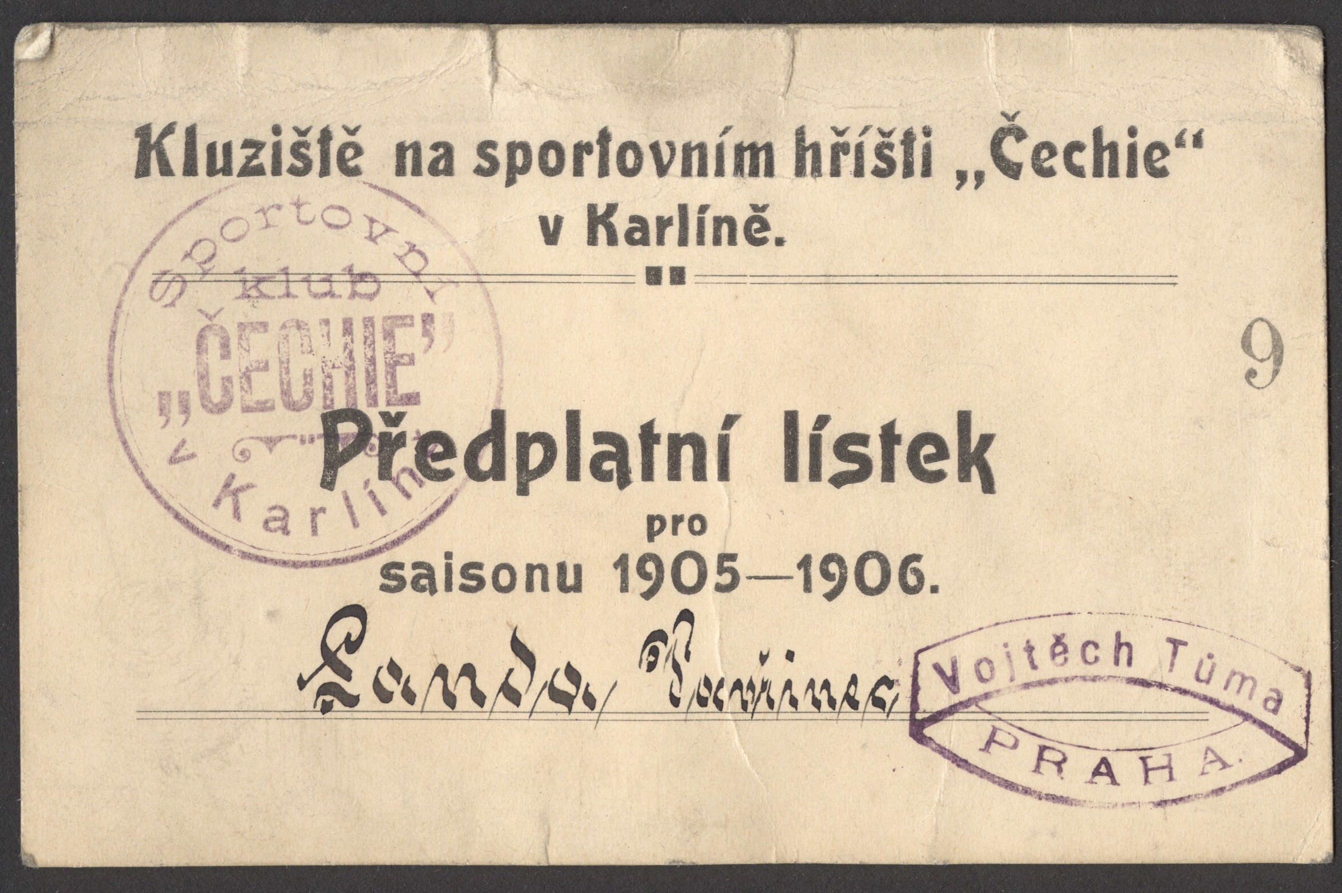 Náhledový obrázek S. K. Čechie v Karlíně. Předplatní lístek na kluziště - 1