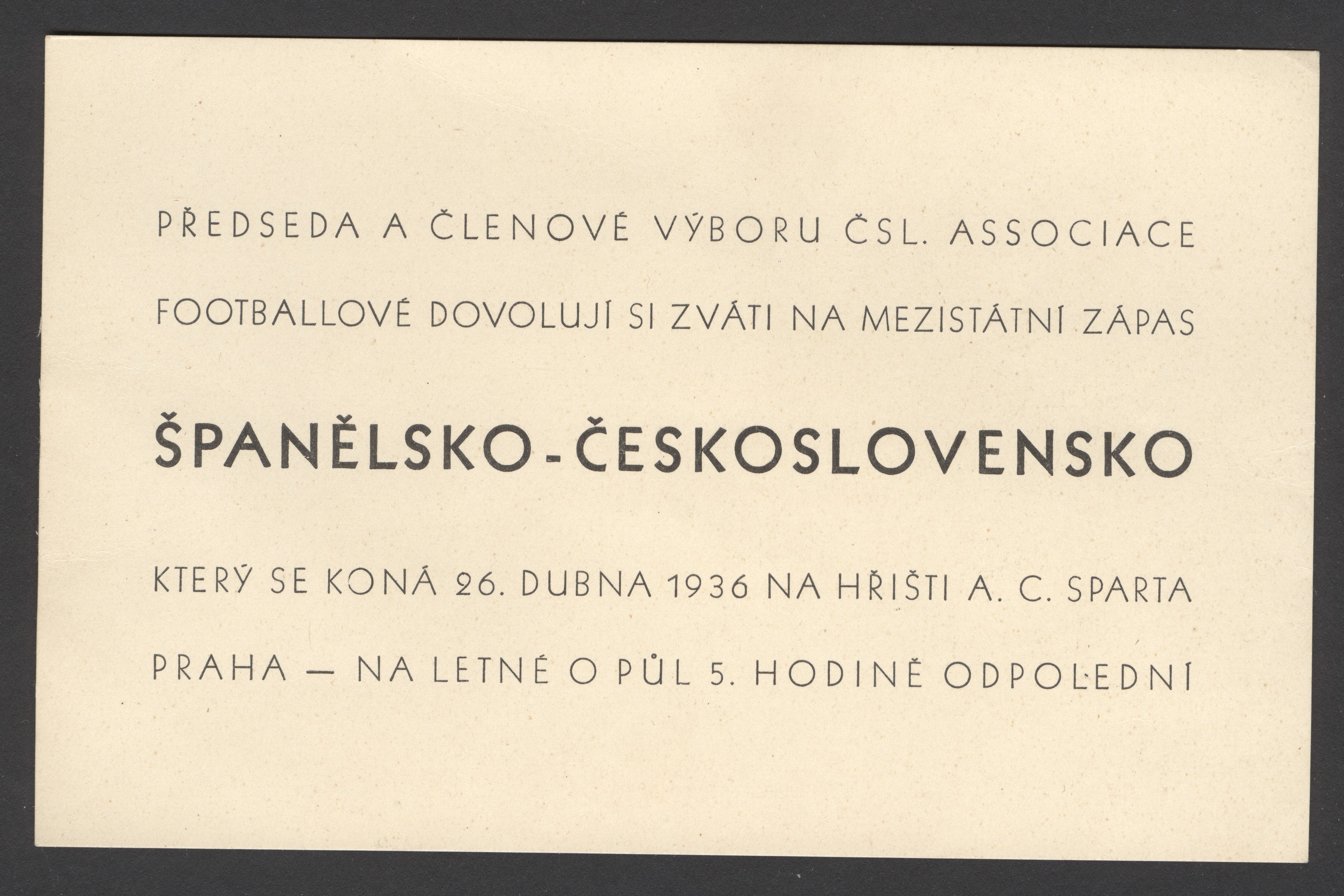 Náhledový obrázek Vstupenka a pozvánka na utkání Španělsko - ČSR - 2