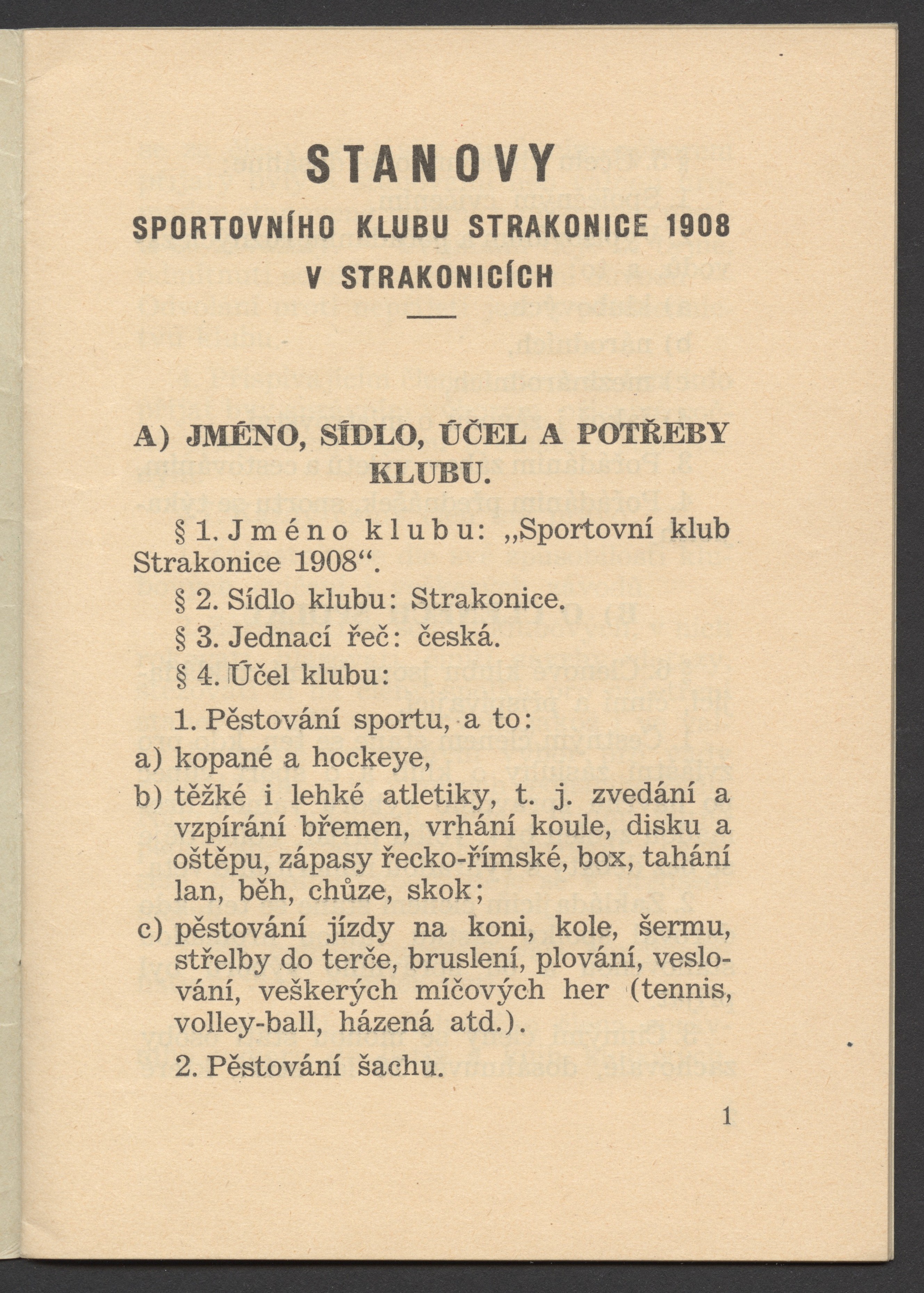 Náhledový obrázek S. K. Strakonice 1908. Stanovy - 2
