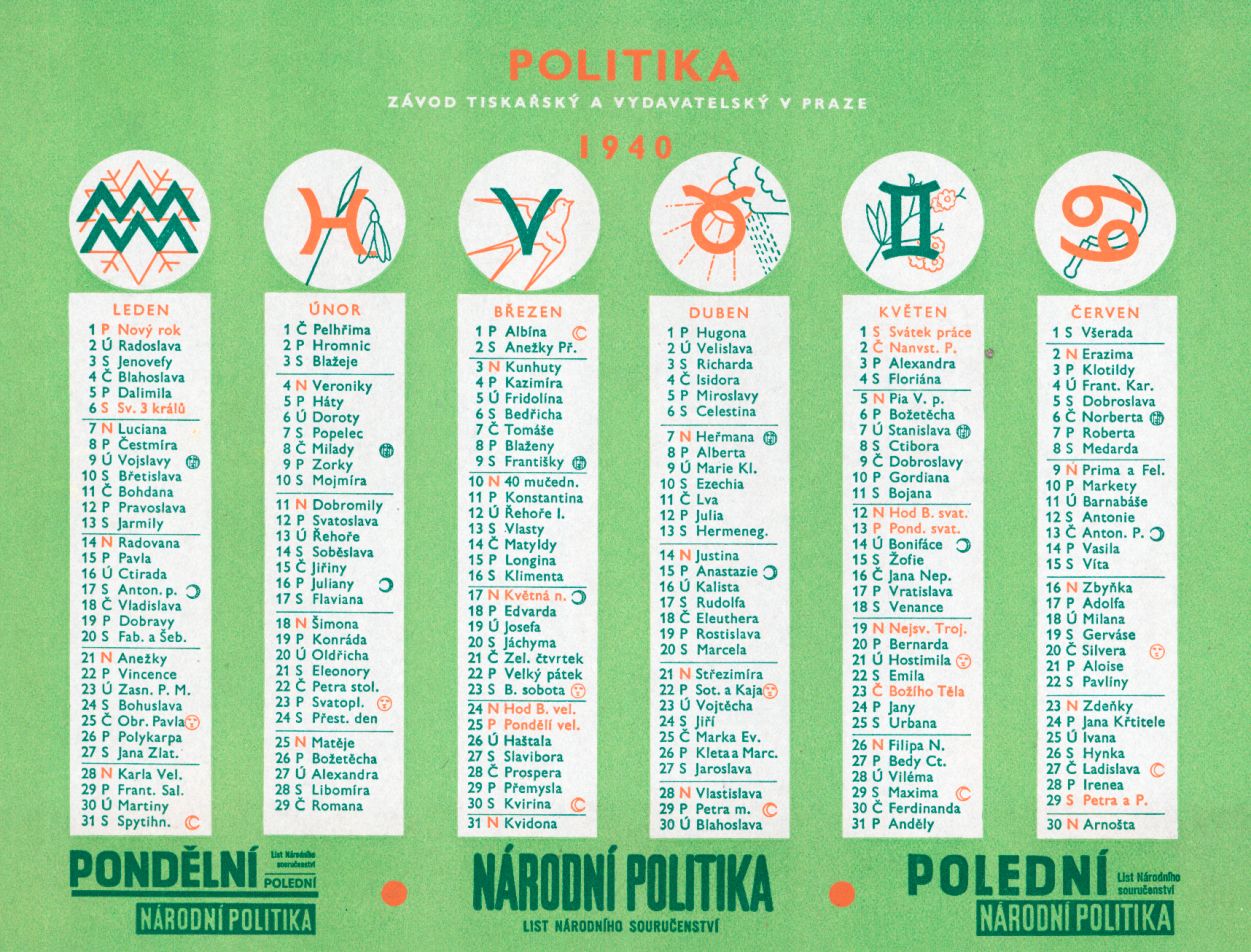 Náhledový obrázek Kalendář na rok 1940 - 1