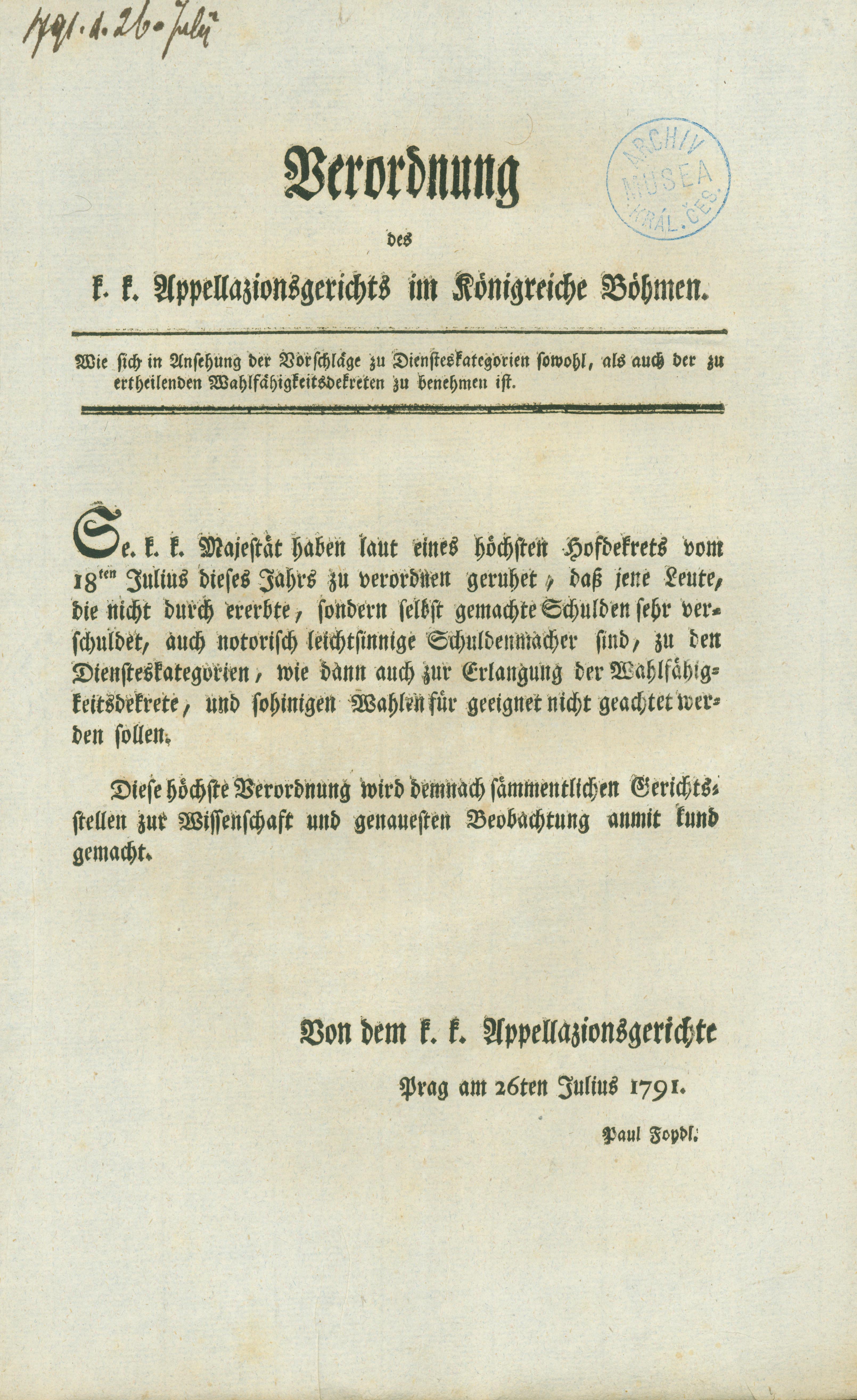 Náhledový obrázek Nařízení apelačního soudu 1791 - 3