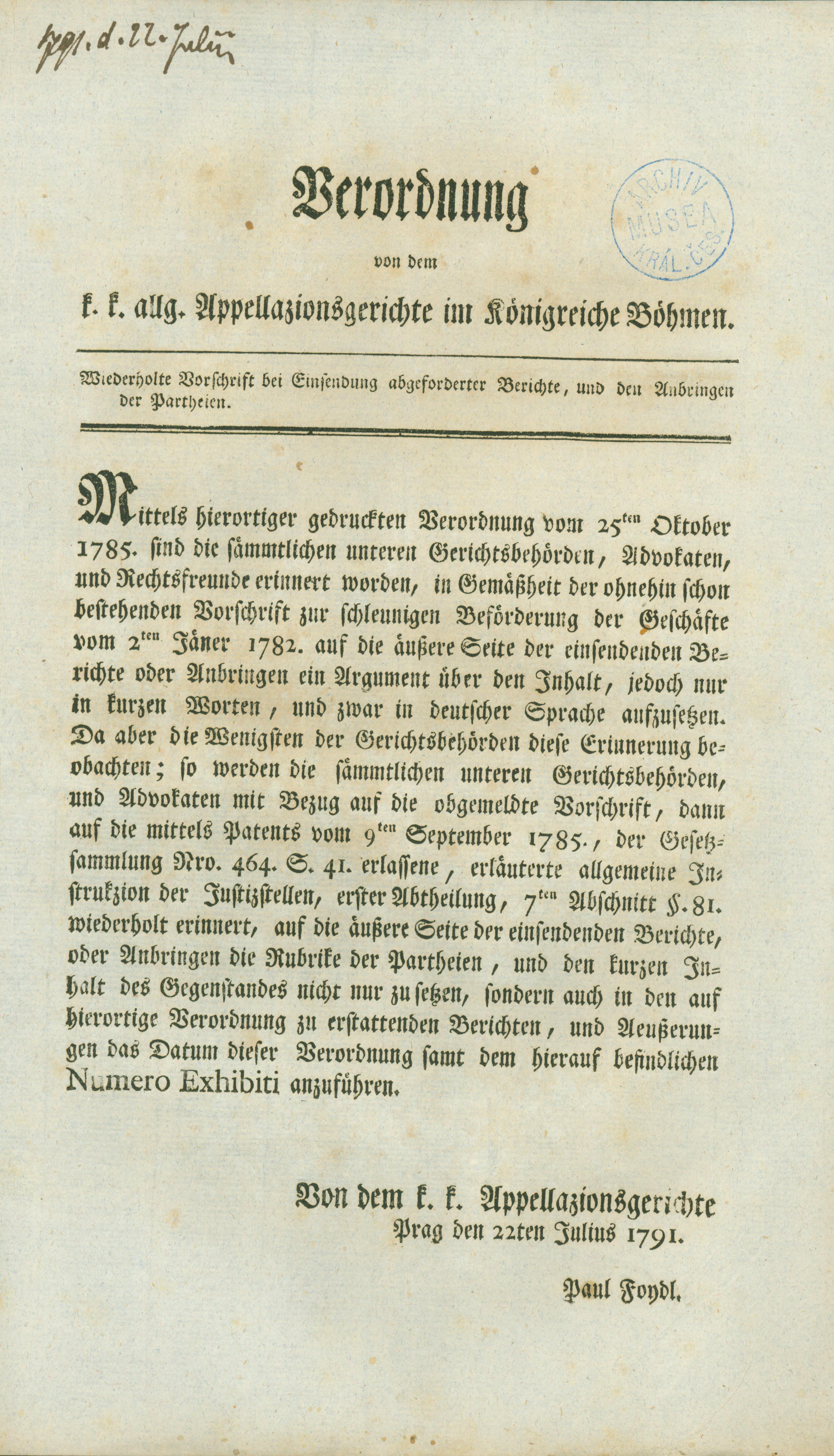 Náhledový obrázek Nařízení apelačního soudu 1791 - 1