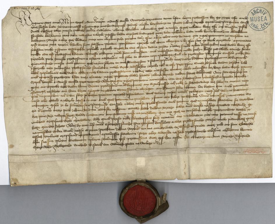 Náhledový obrázek Listina Jana Čapka ze Sán, 22. 2. 1432 - 1