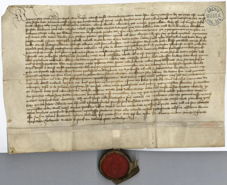 Náhledový obrázek předmětu Listina Jana Čapka ze Sán, 22. 2. 1432