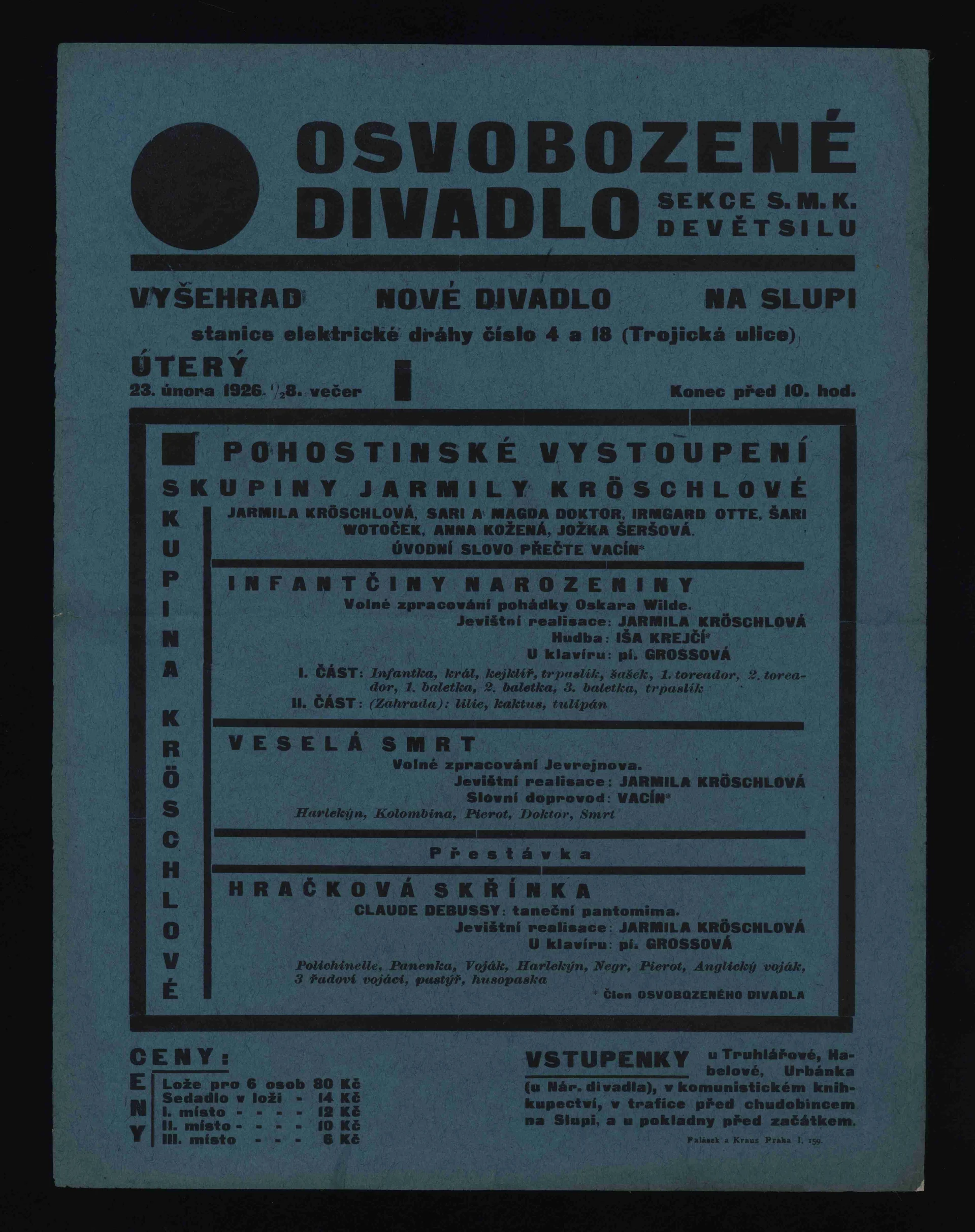 Náhledový obrázek předmětu Plakát Osvobozeného divadla: Pohostinské vystoupení skupiny Jarmily Kröschlové