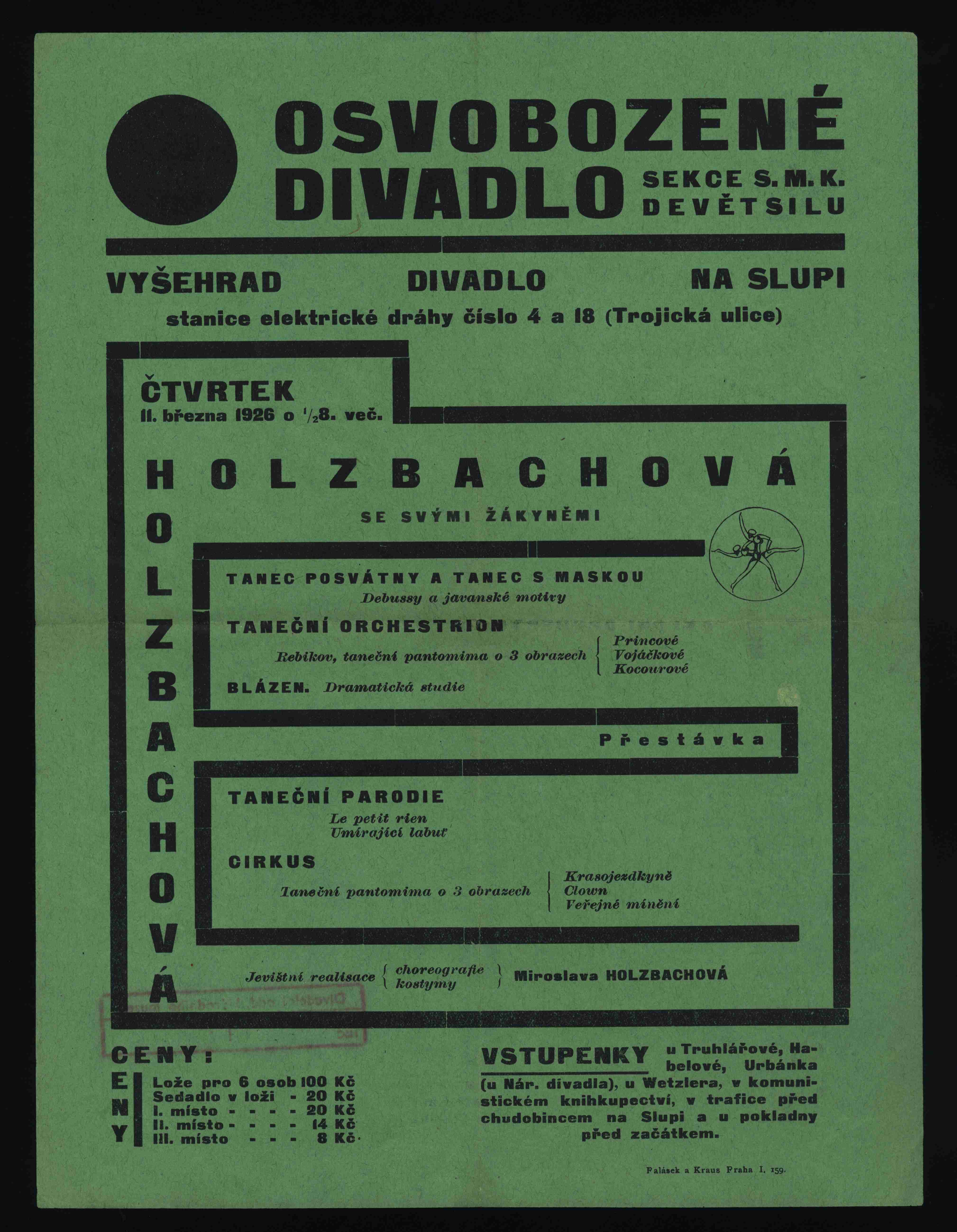 Náhledový obrázek Plakát Osvobozeného divadla: Taneční večer Miroslavy Holzbachové - 1