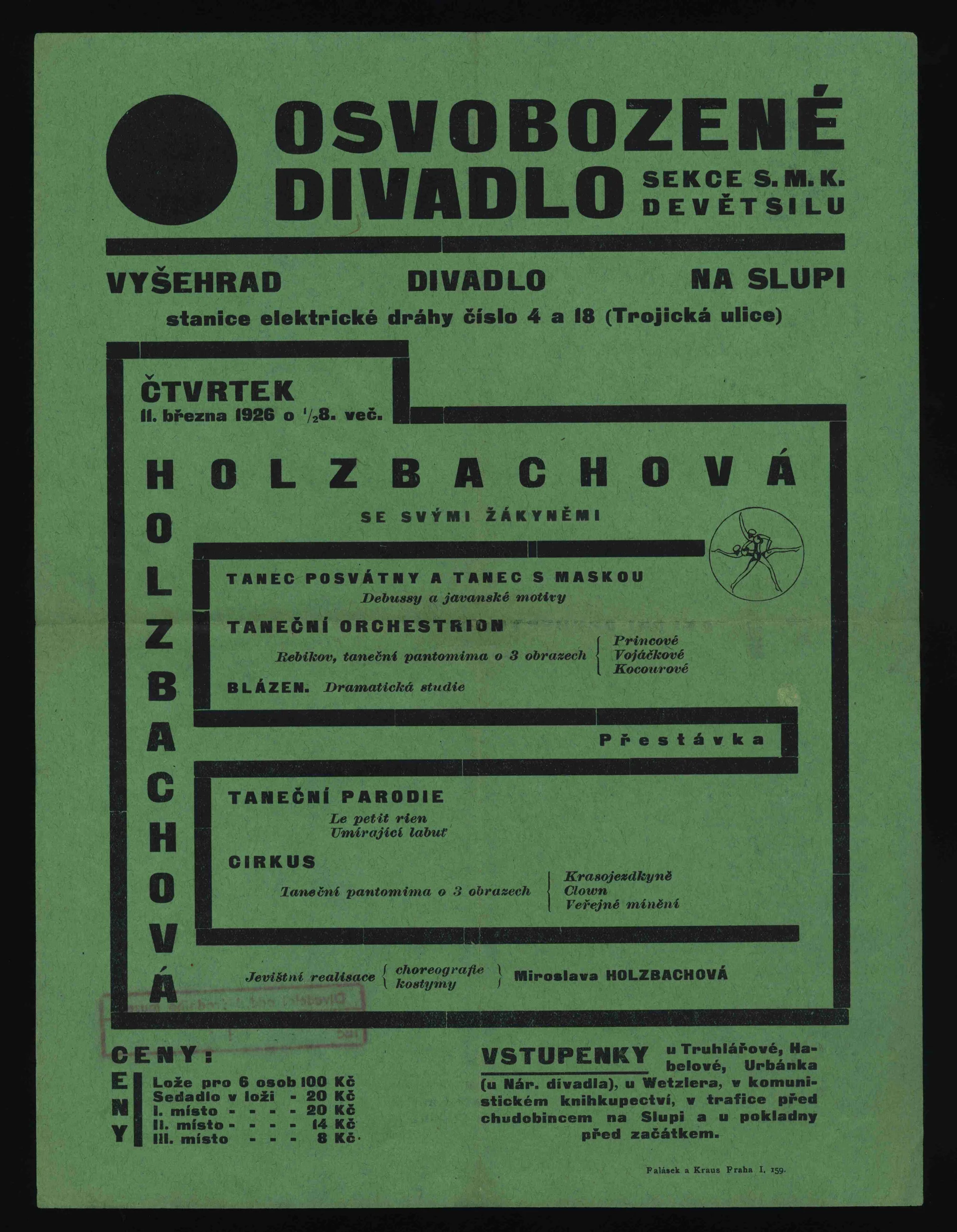 Náhledový obrázek předmětu Plakát Osvobozeného divadla: Taneční večer Miroslavy Holzbachové