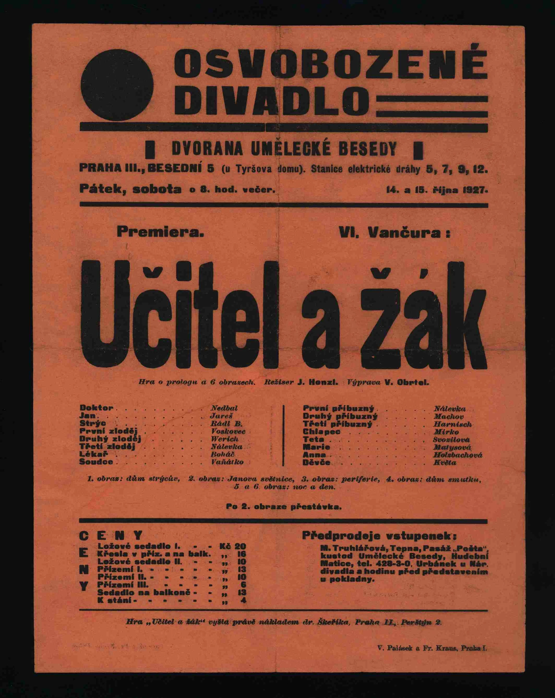 Náhledový obrázek předmětu Plakát Osvobozeného divadla: V. Vančura: Učitel a žák