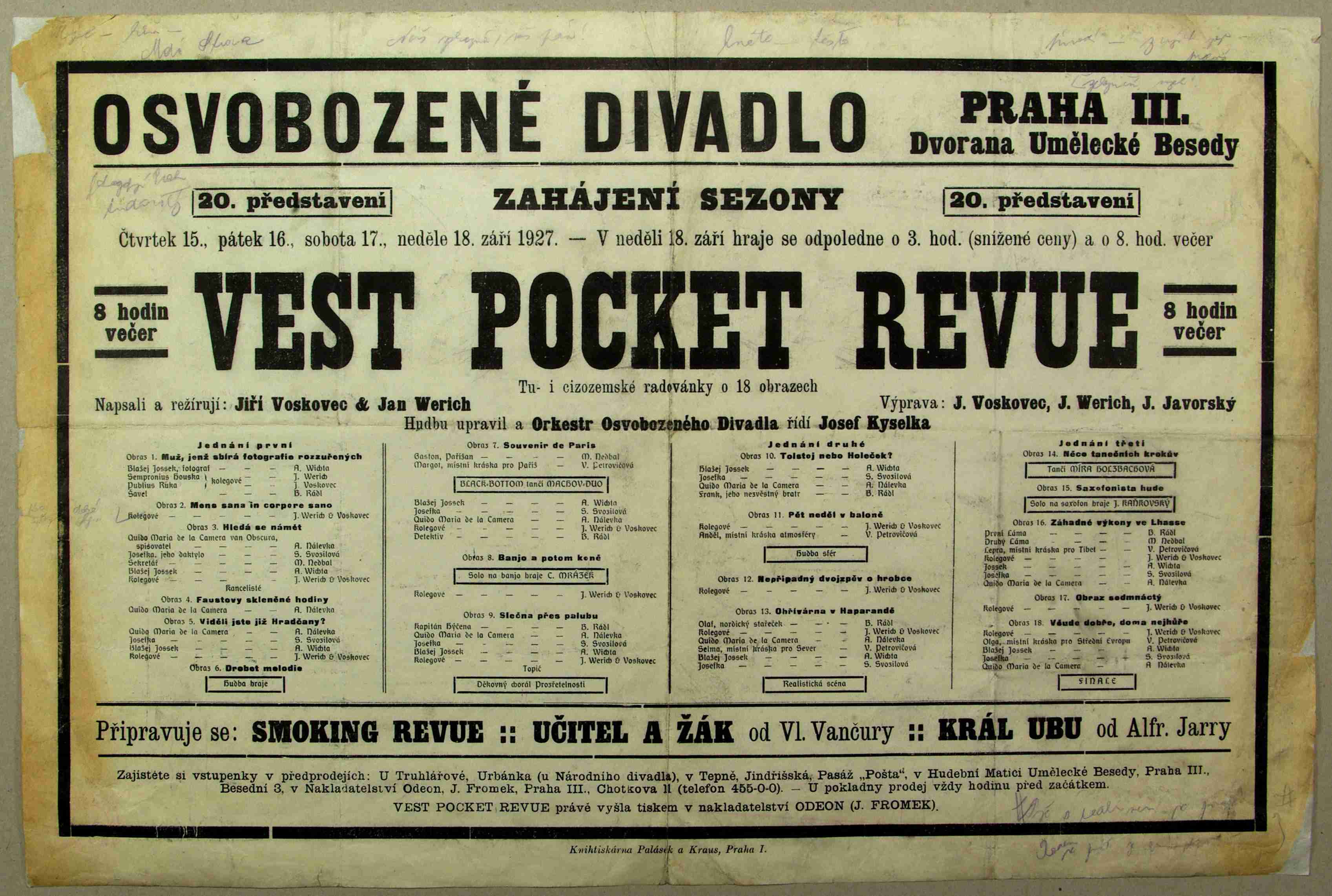 Náhledový obrázek Plakát Osvobozeného divadla: V+W: Vest pocket revue - 1